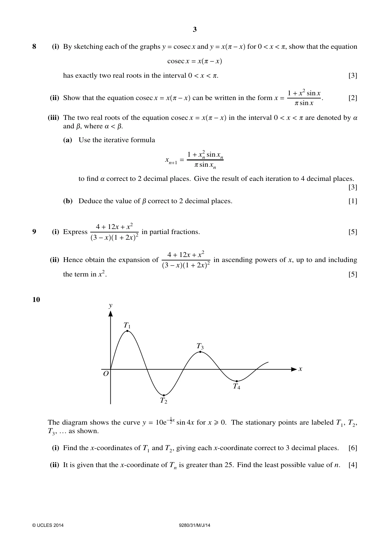 Cambridge A Level Mathematics (US) 9280 2014 May/June Paper 3 · Variant 1 question paper, page 3 of 4