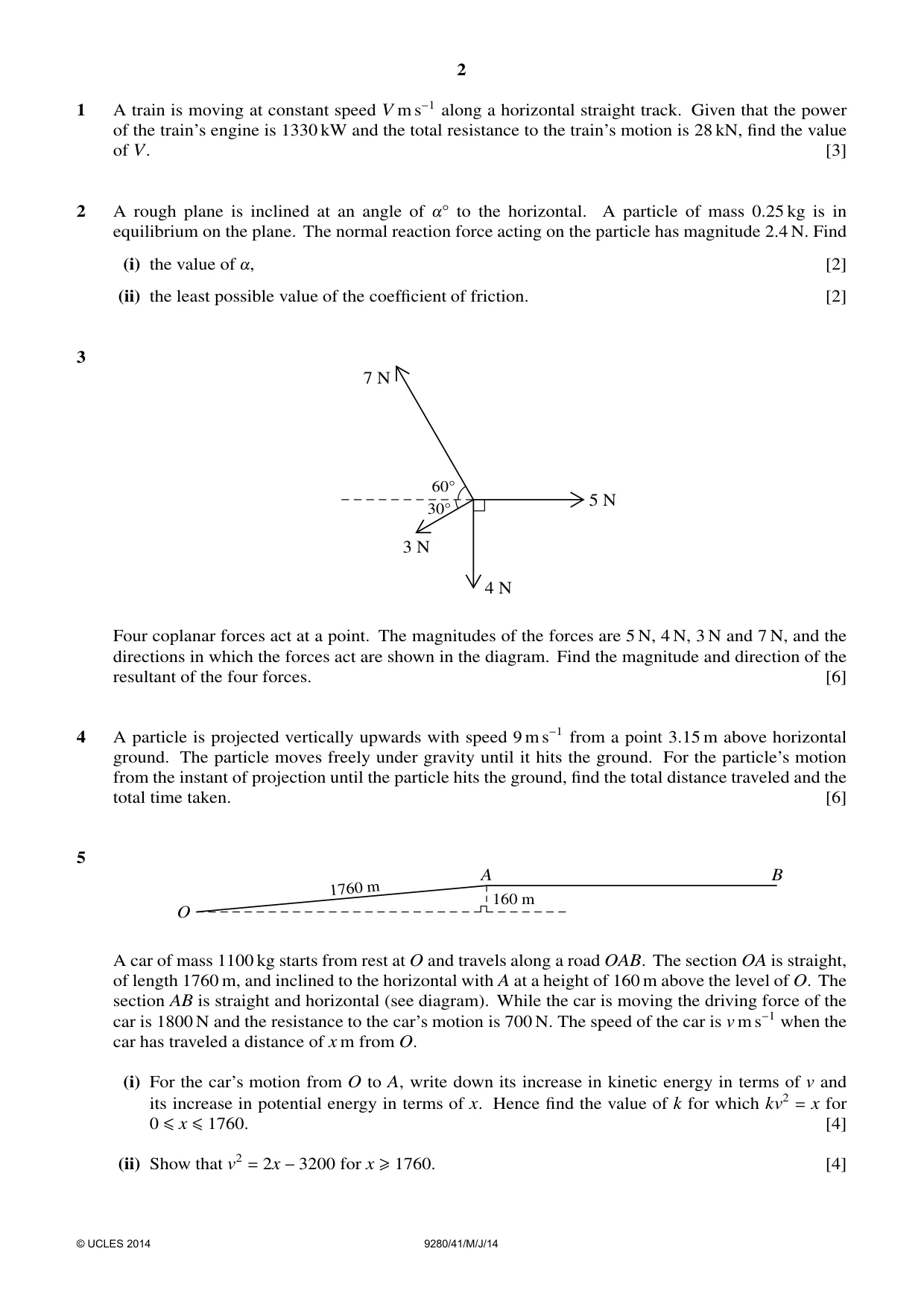 Cambridge A Level Mathematics (US) 9280 2014 May/June Paper 4 · Variant 1 question paper, page 2 of 4