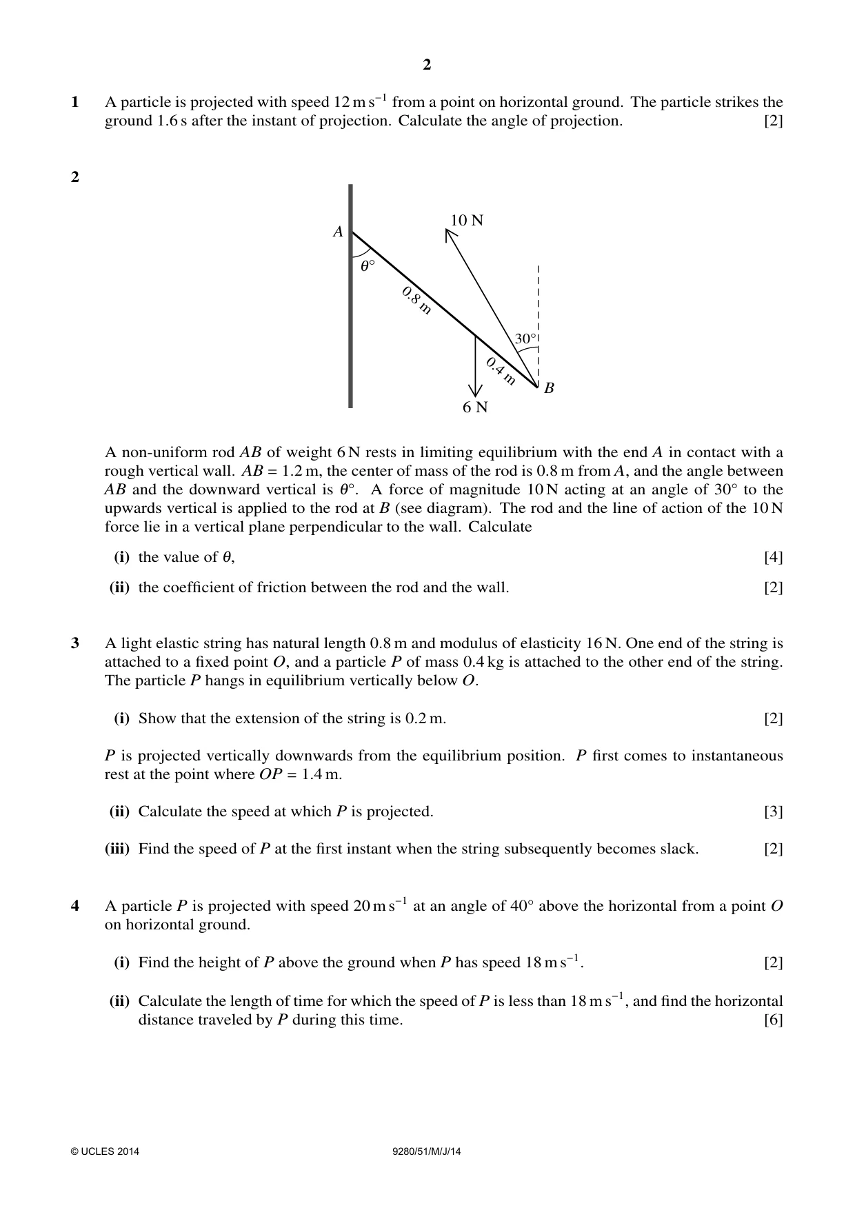 Cambridge A Level Mathematics (US) 9280 2014 May/June Paper 5 · Variant 1 question paper, page 2 of 4