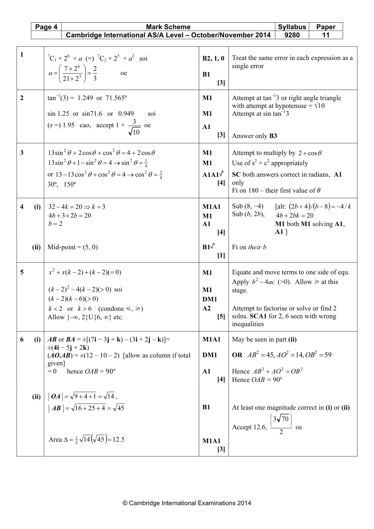 Mark scheme, page 4 of 6