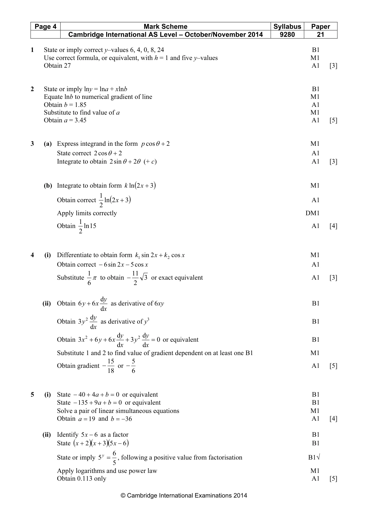 Mark scheme, page 4 of 5