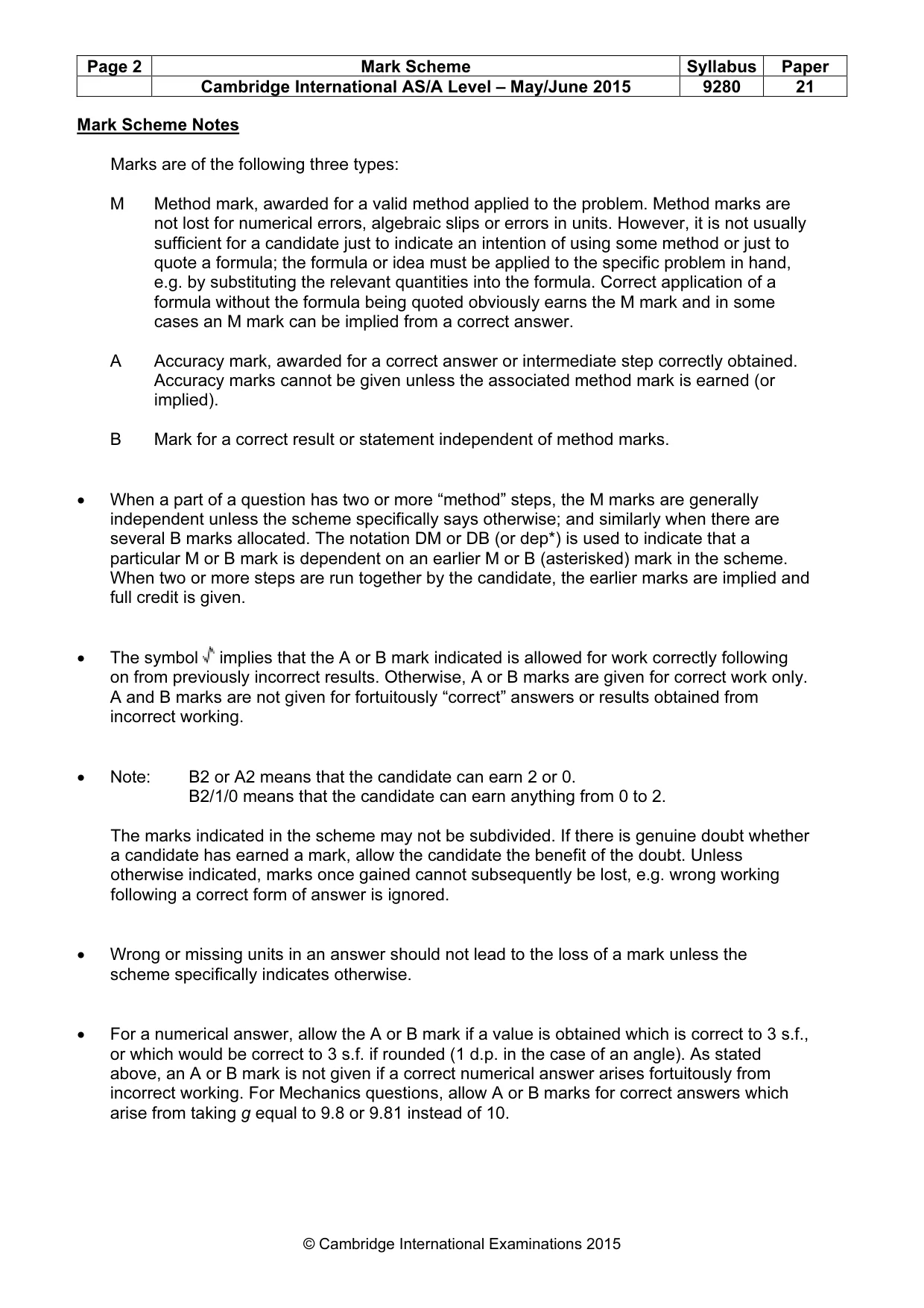 Mark scheme, page 2 of 5