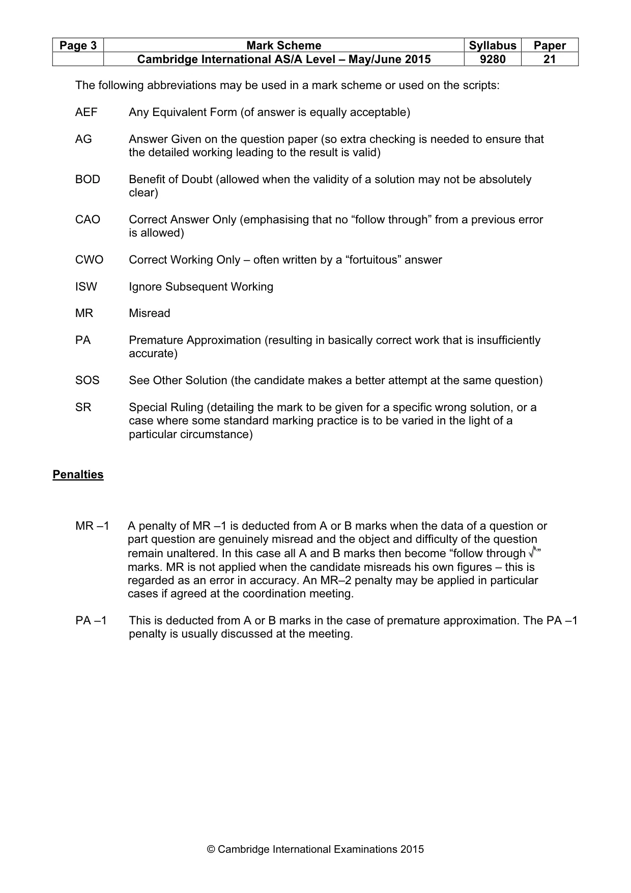Mark scheme, page 3 of 5