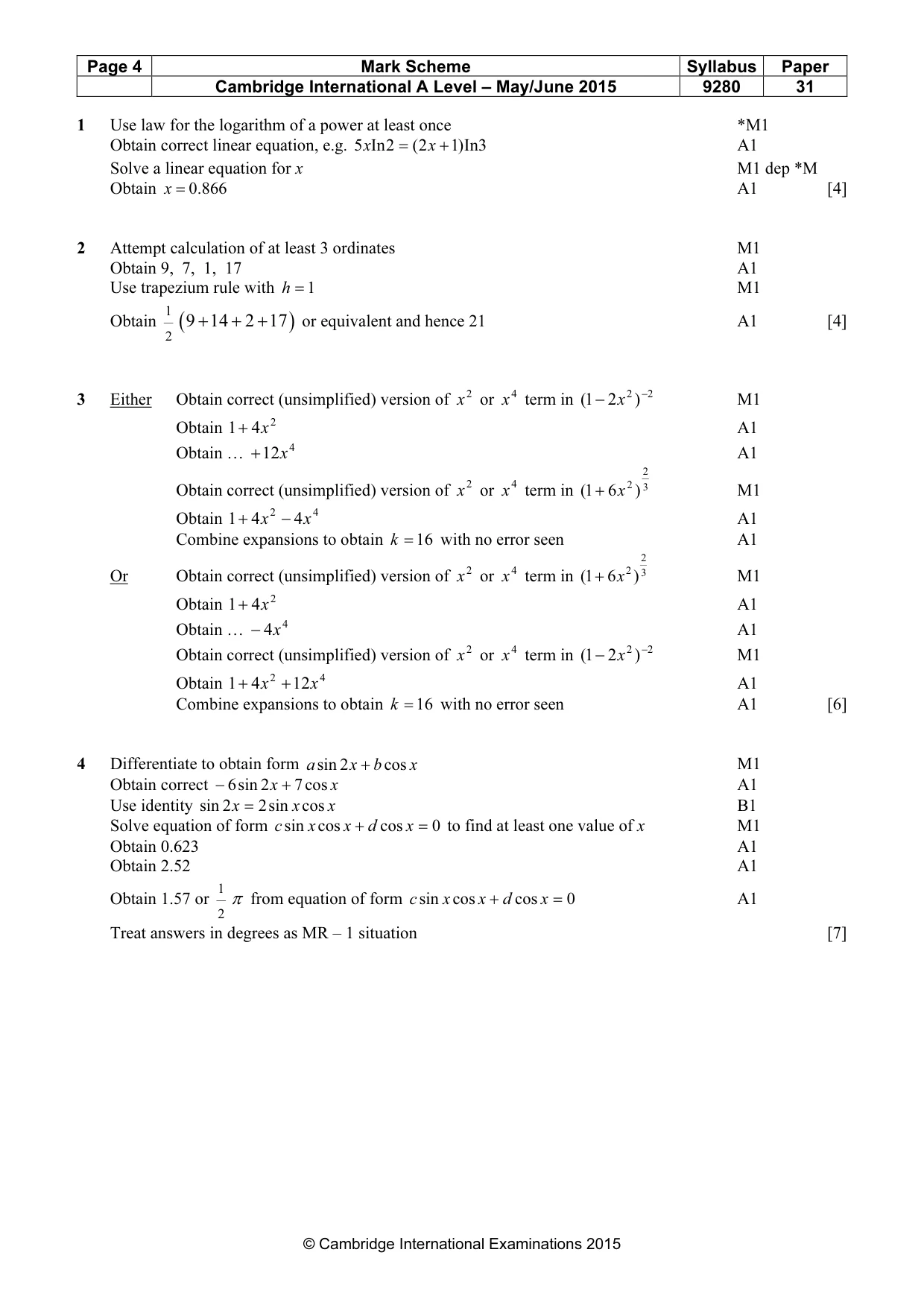 Mark scheme, page 4 of 6