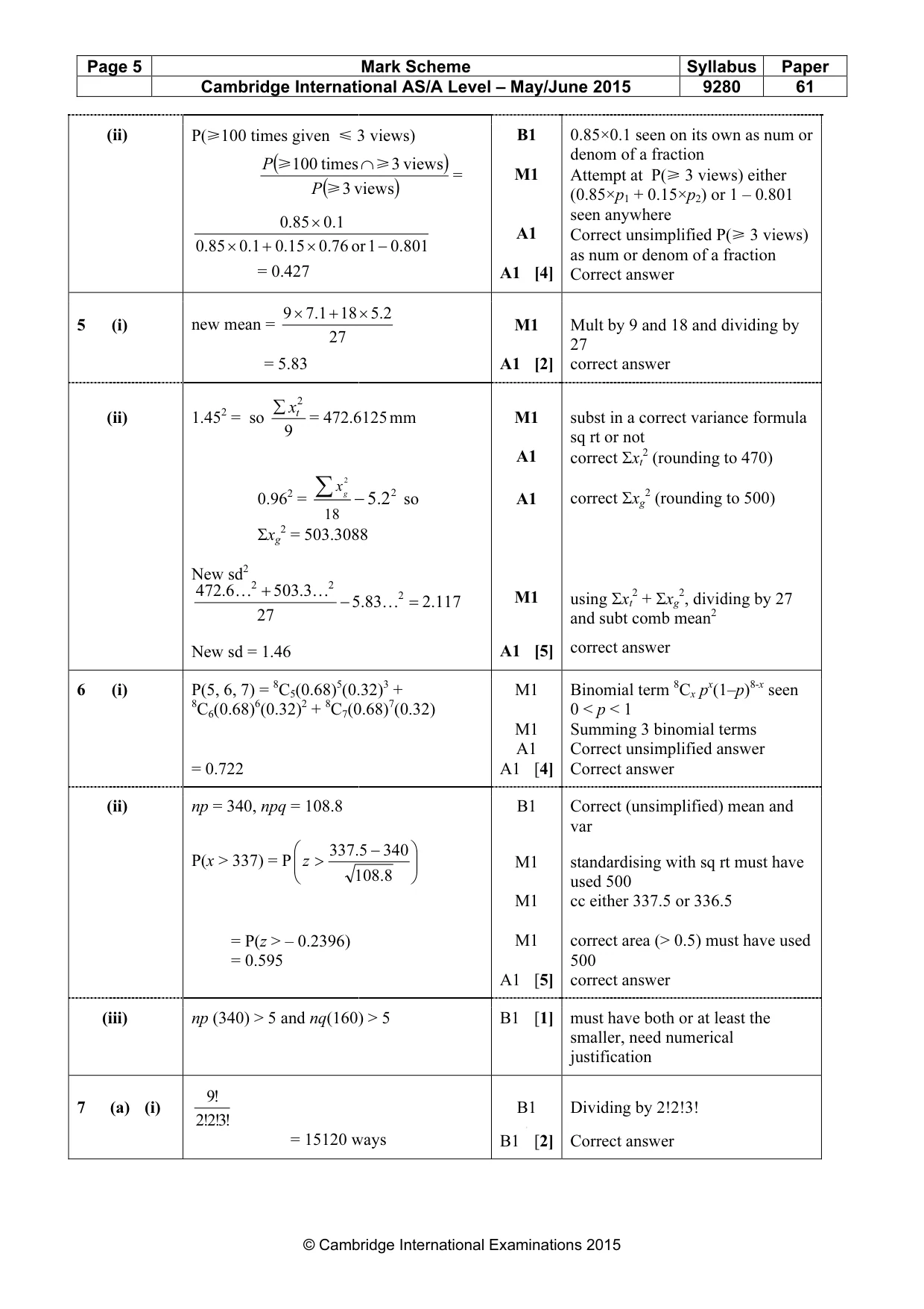 Mark scheme, page 5 of 6