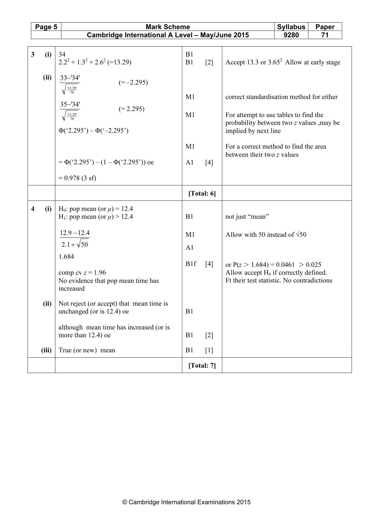 Mark scheme, page 5 of 7