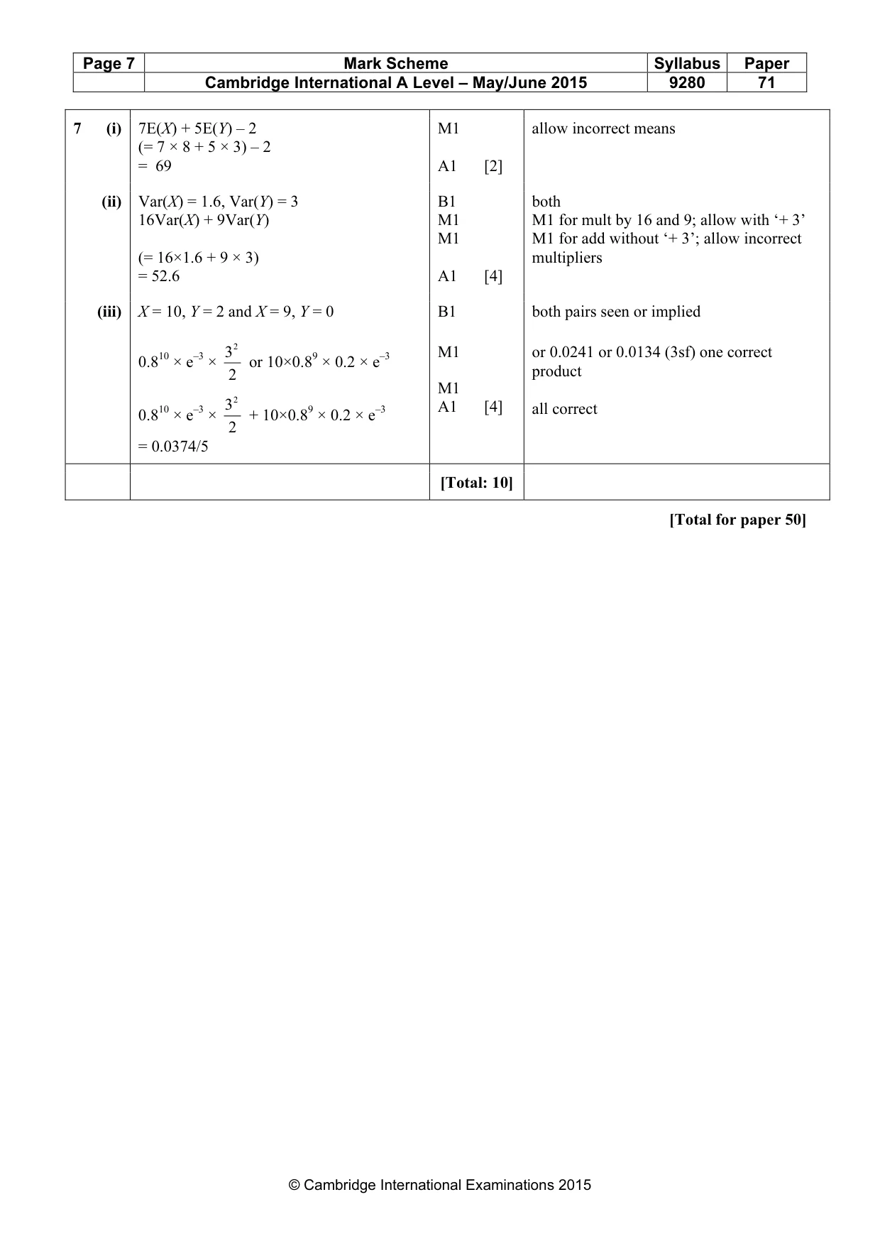 Mark scheme, page 7 of 7