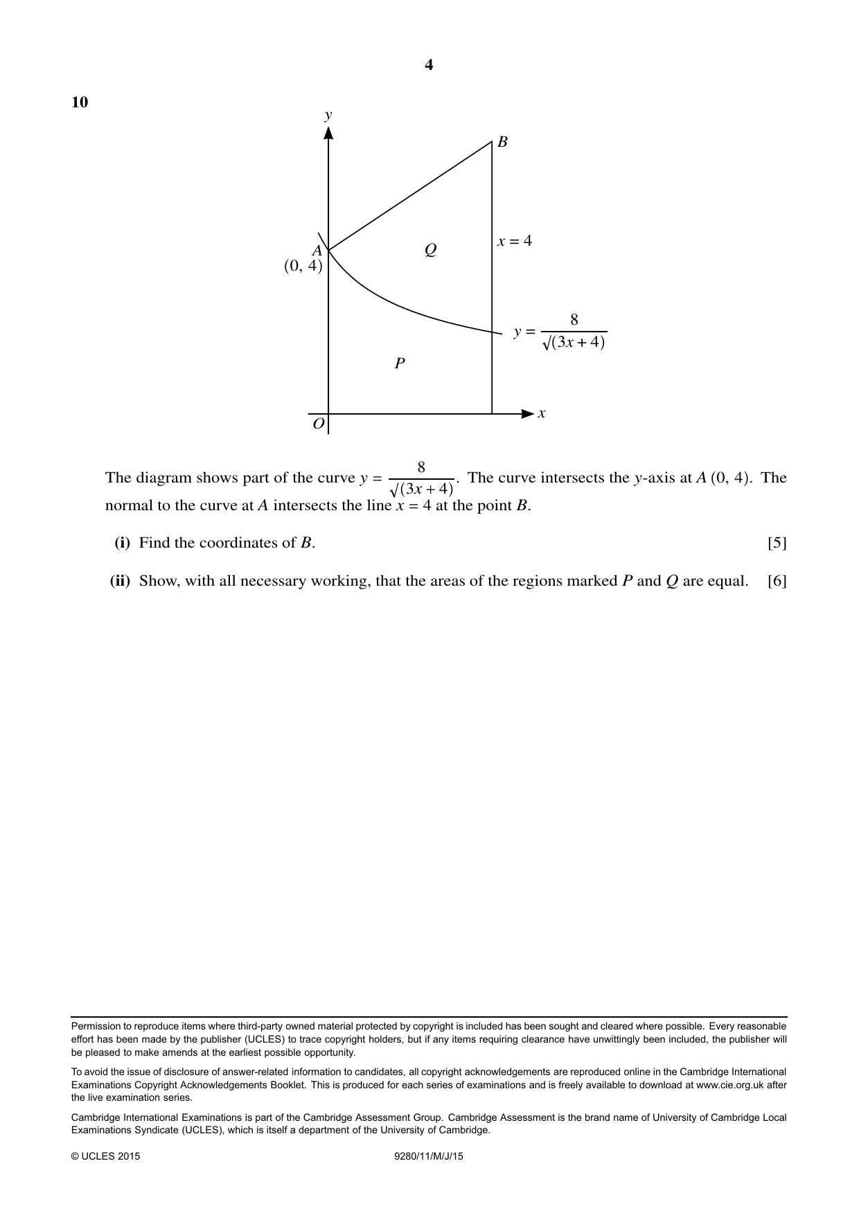 Cambridge A Level Mathematics (US) 9280 2015 May/June Paper 1 · Variant 1 question paper, page 4 of 4