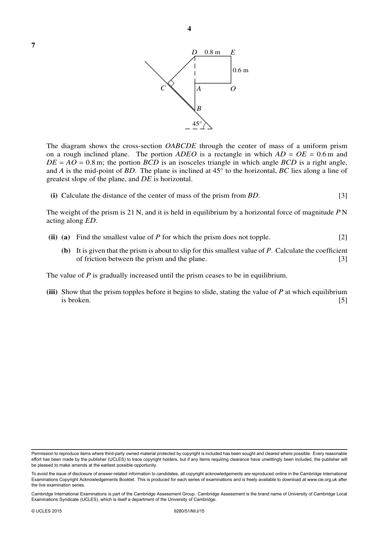 Cambridge A Level Mathematics (US) 9280 2015 May/June Paper 5 · Variant 1 question paper, page 4 of 4