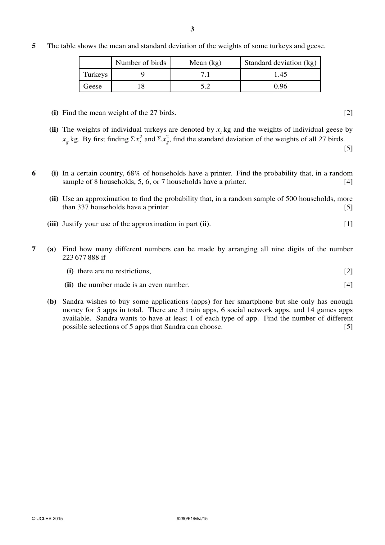 Cambridge A Level Mathematics (US) 9280 2015 May/June Paper 6 · Variant 1 question paper, page 3 of 4