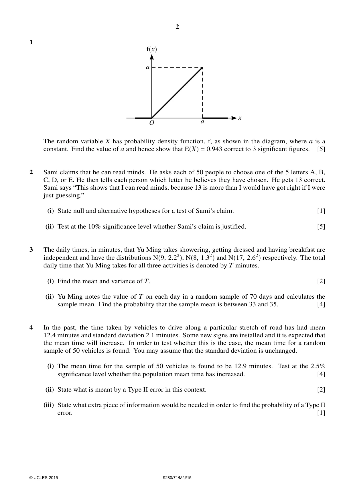 Cambridge A Level Mathematics (US) 9280 2015 May/June Paper 7 · Variant 1 question paper, page 2 of 4