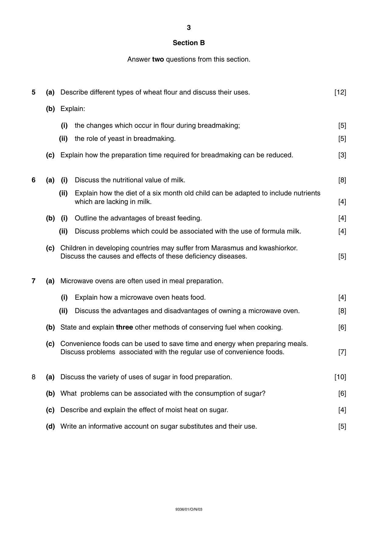 Cambridge A Level Food Studies 9336 2003 Oct/Nov Paper 1 · Variant 1 question paper, page 3 of 4