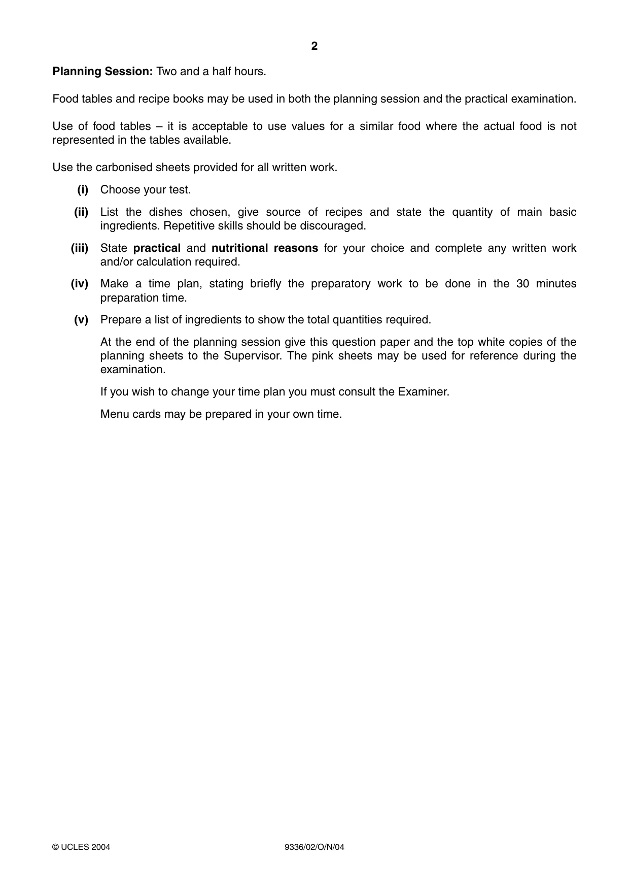 Cambridge A Level Food Studies 9336 2004 Oct/Nov Paper 2 · Variant 1 question paper, page 2 of 4