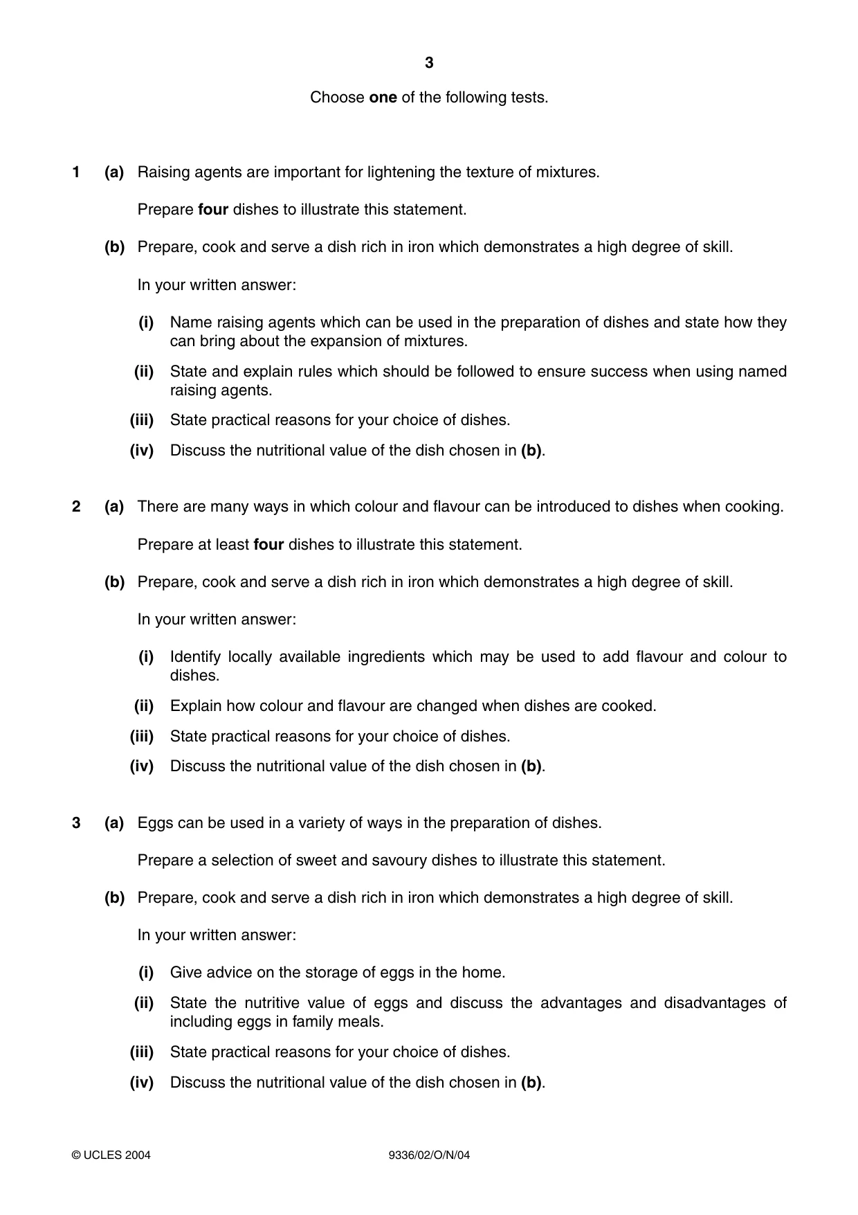 Cambridge A Level Food Studies 9336 2004 Oct/Nov Paper 2 · Variant 1 question paper, page 3 of 4