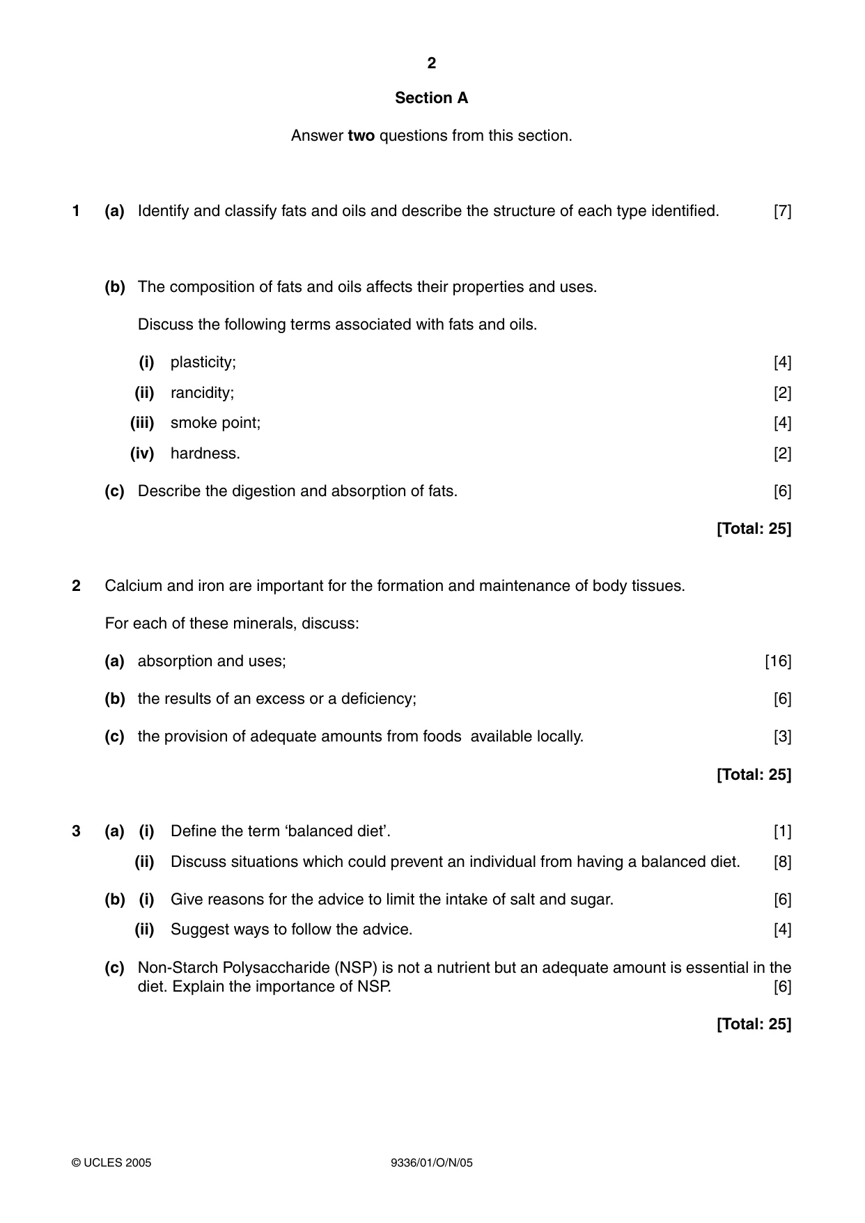 Cambridge A Level Food Studies 9336 2005 Oct/Nov Paper 1 · Variant 1 question paper, page 2 of 4