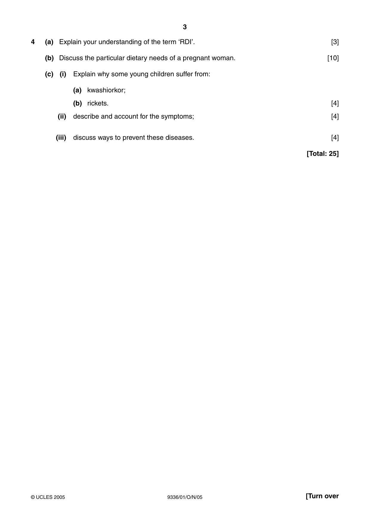 Cambridge A Level Food Studies 9336 2005 Oct/Nov Paper 1 · Variant 1 question paper, page 3 of 4