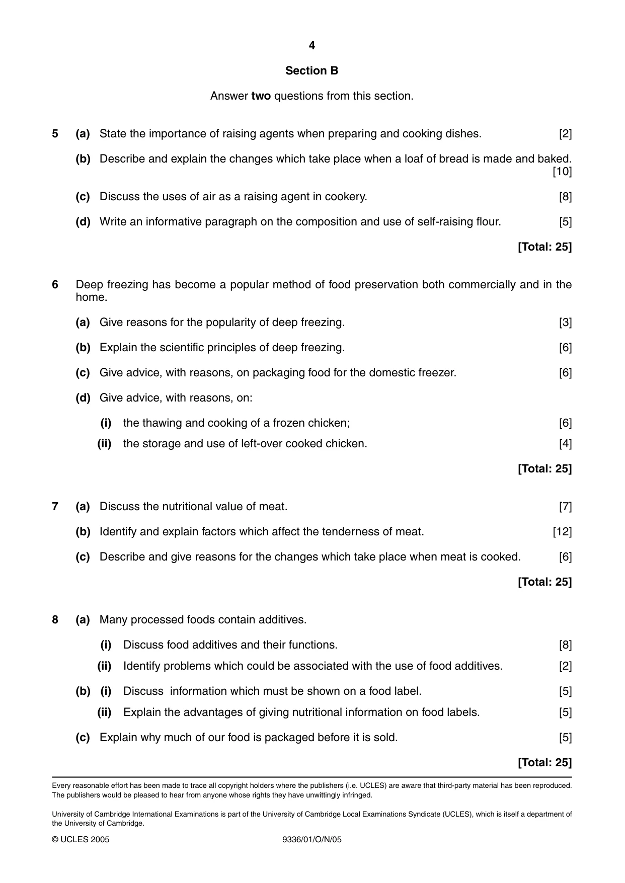 Cambridge A Level Food Studies 9336 2005 Oct/Nov Paper 1 · Variant 1 question paper, page 4 of 4