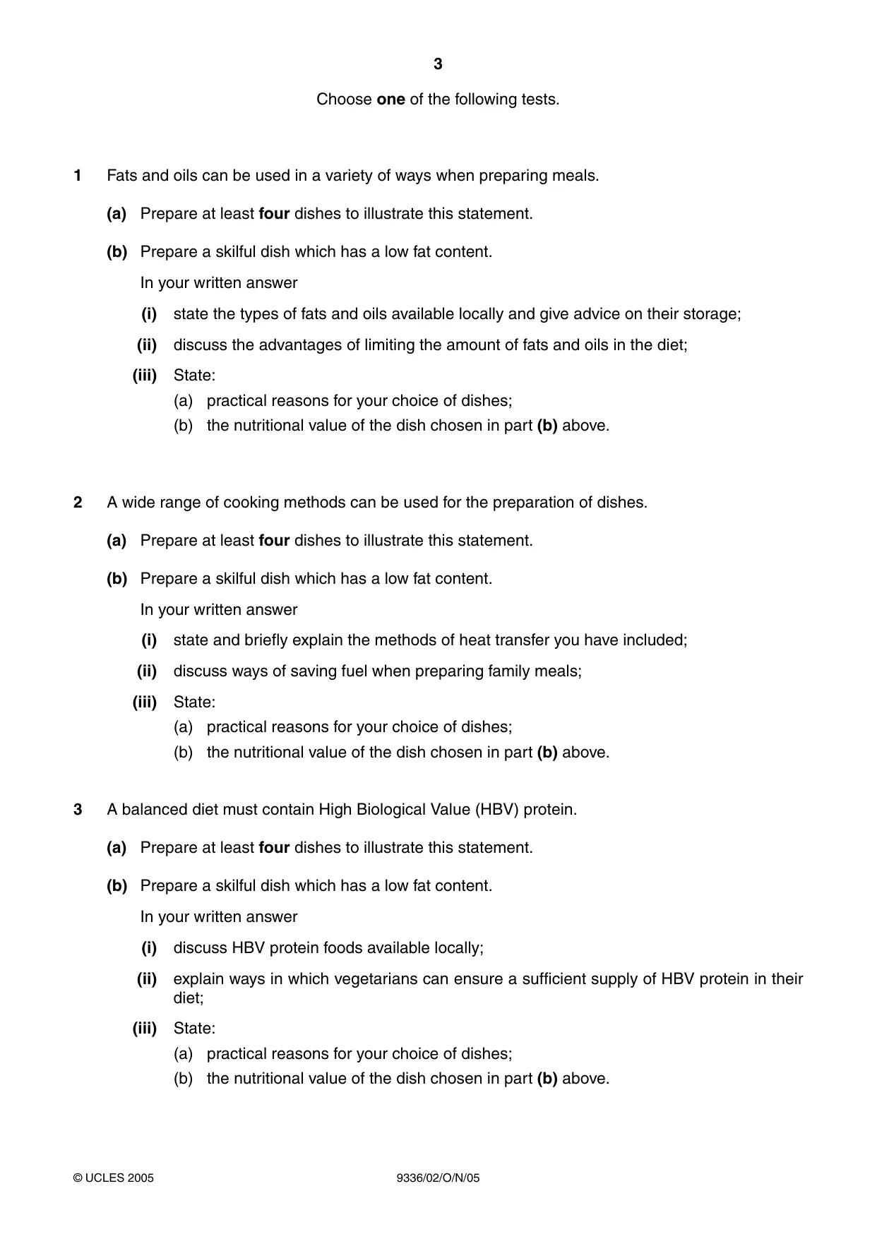 Cambridge A Level Food Studies 9336 2005 Oct/Nov Paper 2 · Variant 1 question paper, page 3 of 4