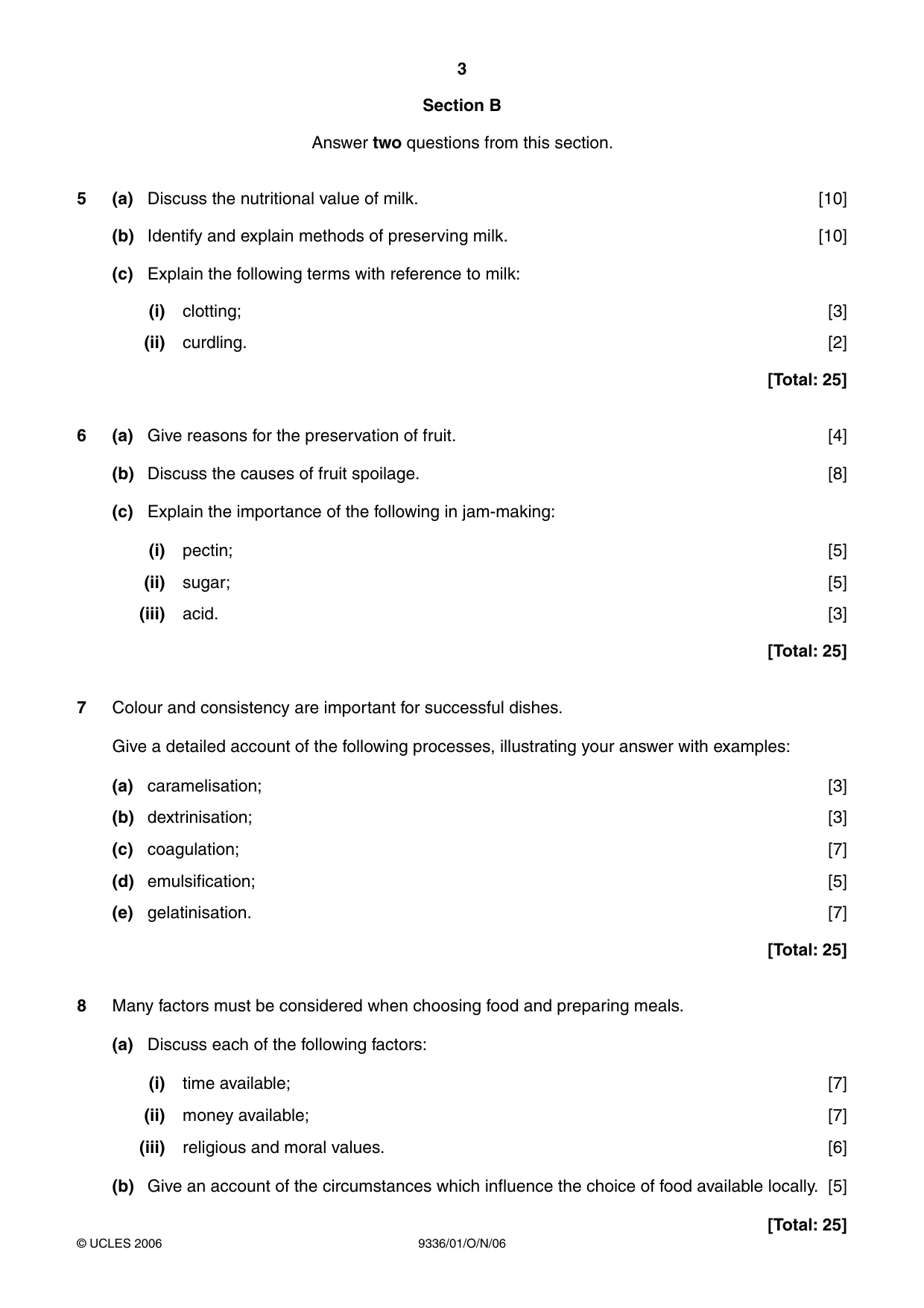 Cambridge A Level Food Studies 9336 2006 Oct/Nov Paper 1 · Variant 1 question paper, page 3 of 4