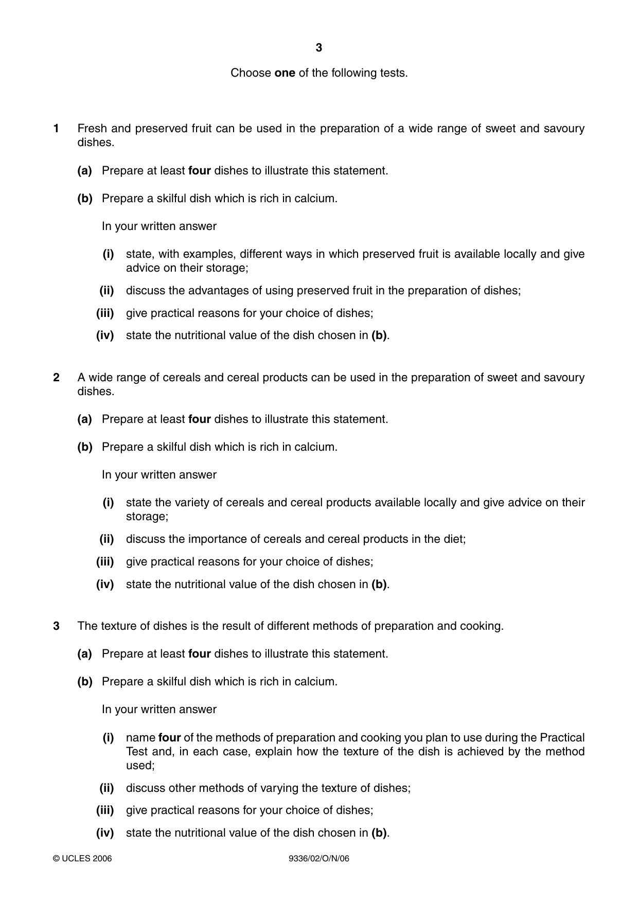 Cambridge A Level Food Studies 9336 2006 Oct/Nov Paper 2 · Variant 1 question paper, page 3 of 4