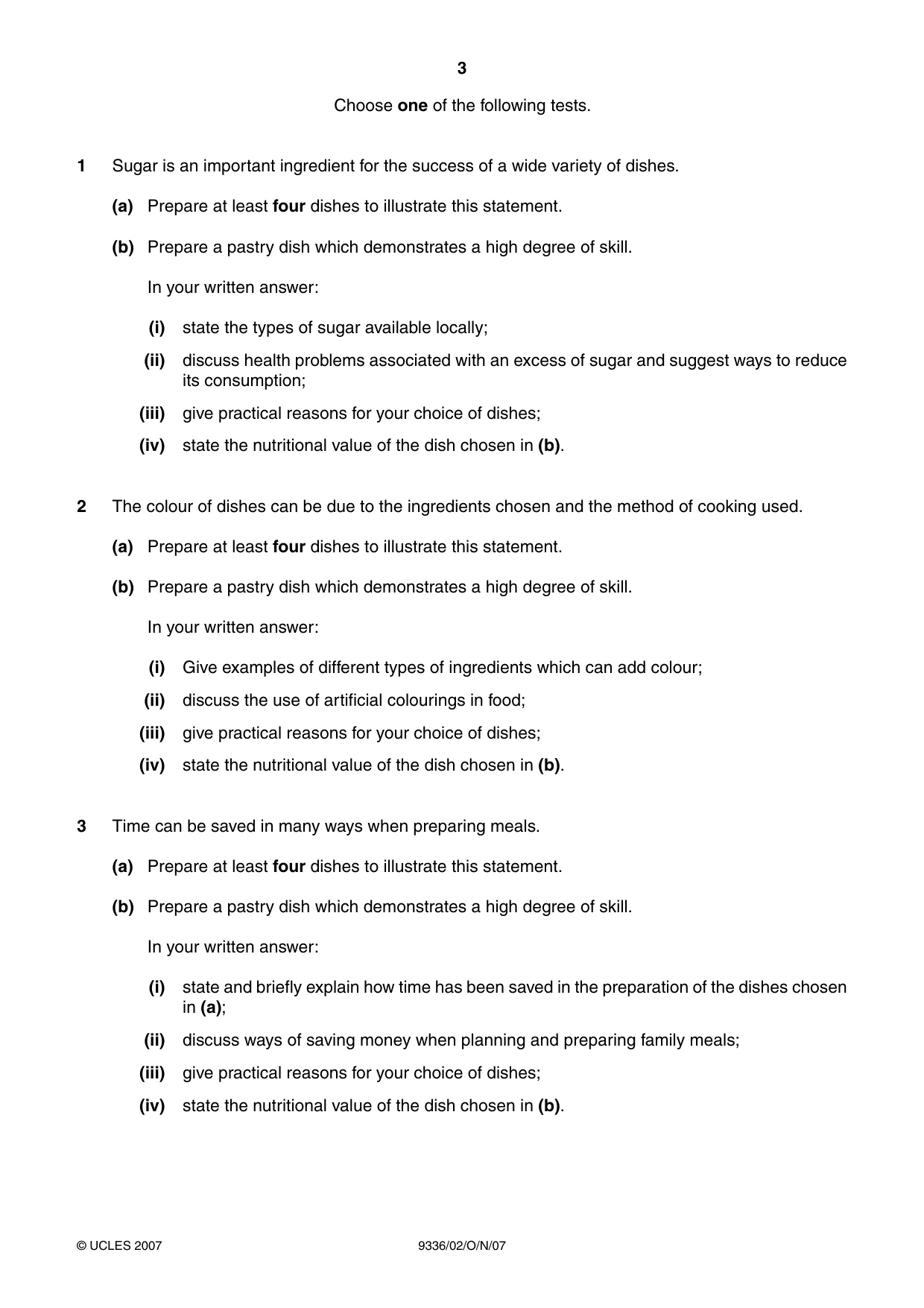 Cambridge A Level Food Studies 9336 2007 Oct/Nov Paper 2 · Variant 1 question paper, page 3 of 4