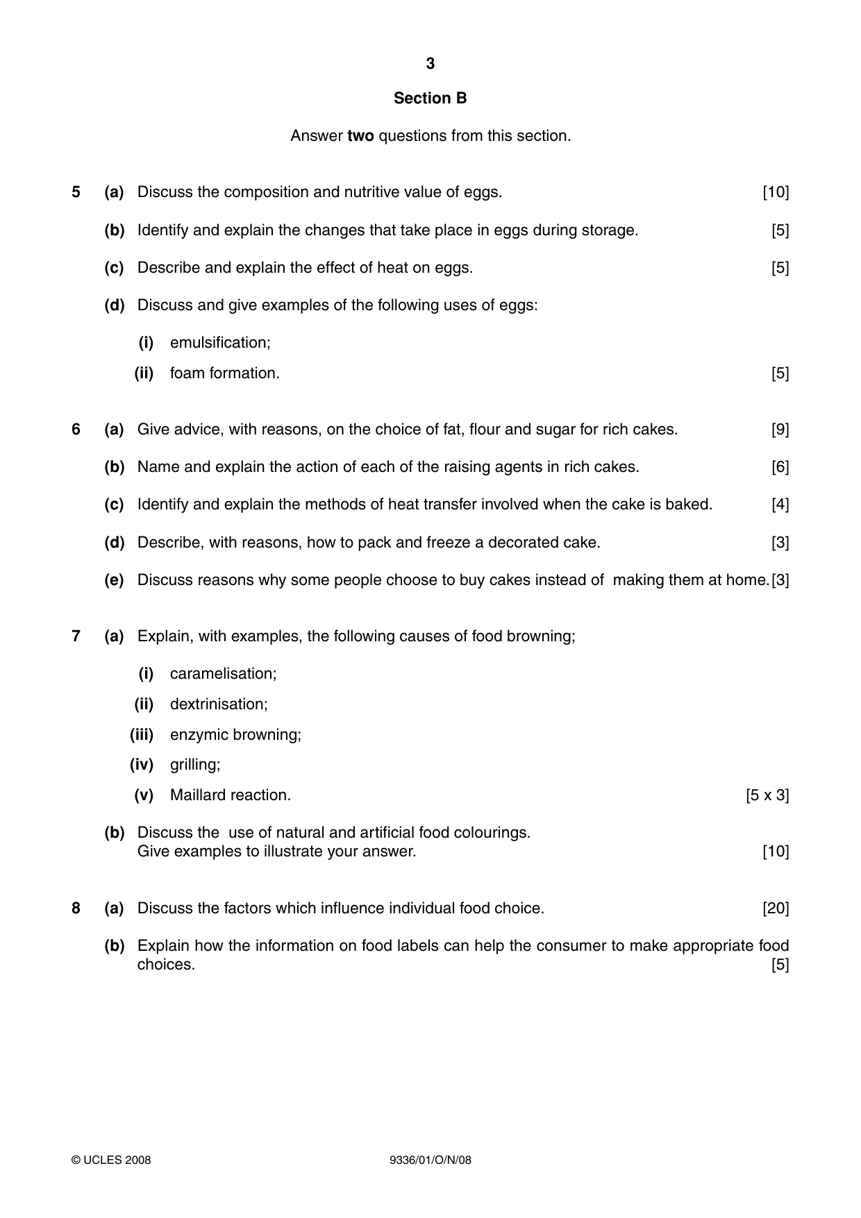 Cambridge A Level Food Studies 9336 2008 Oct/Nov Paper 1 · Variant 0 question paper, page 3 of 4