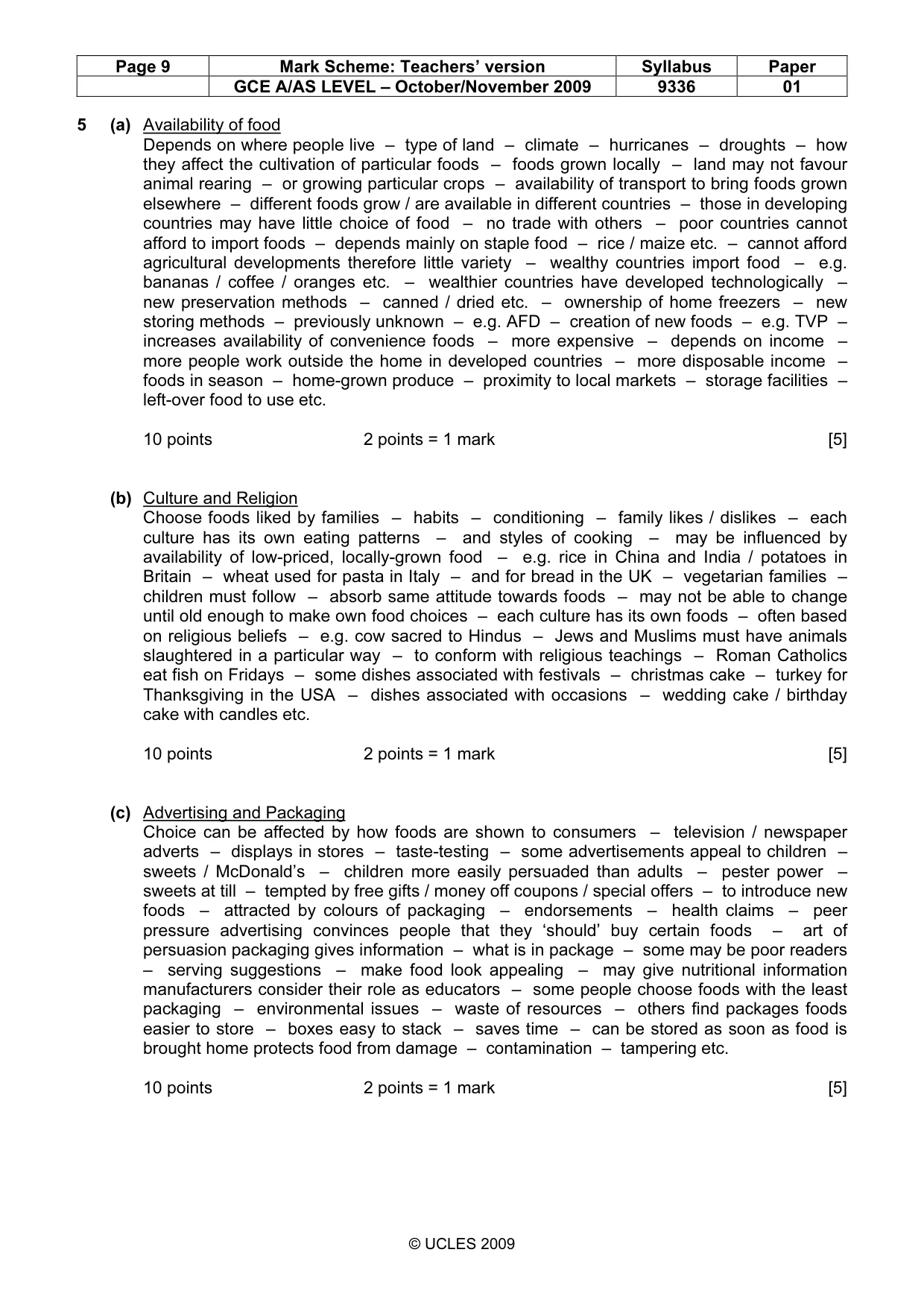 Mark scheme, page 9 of 15