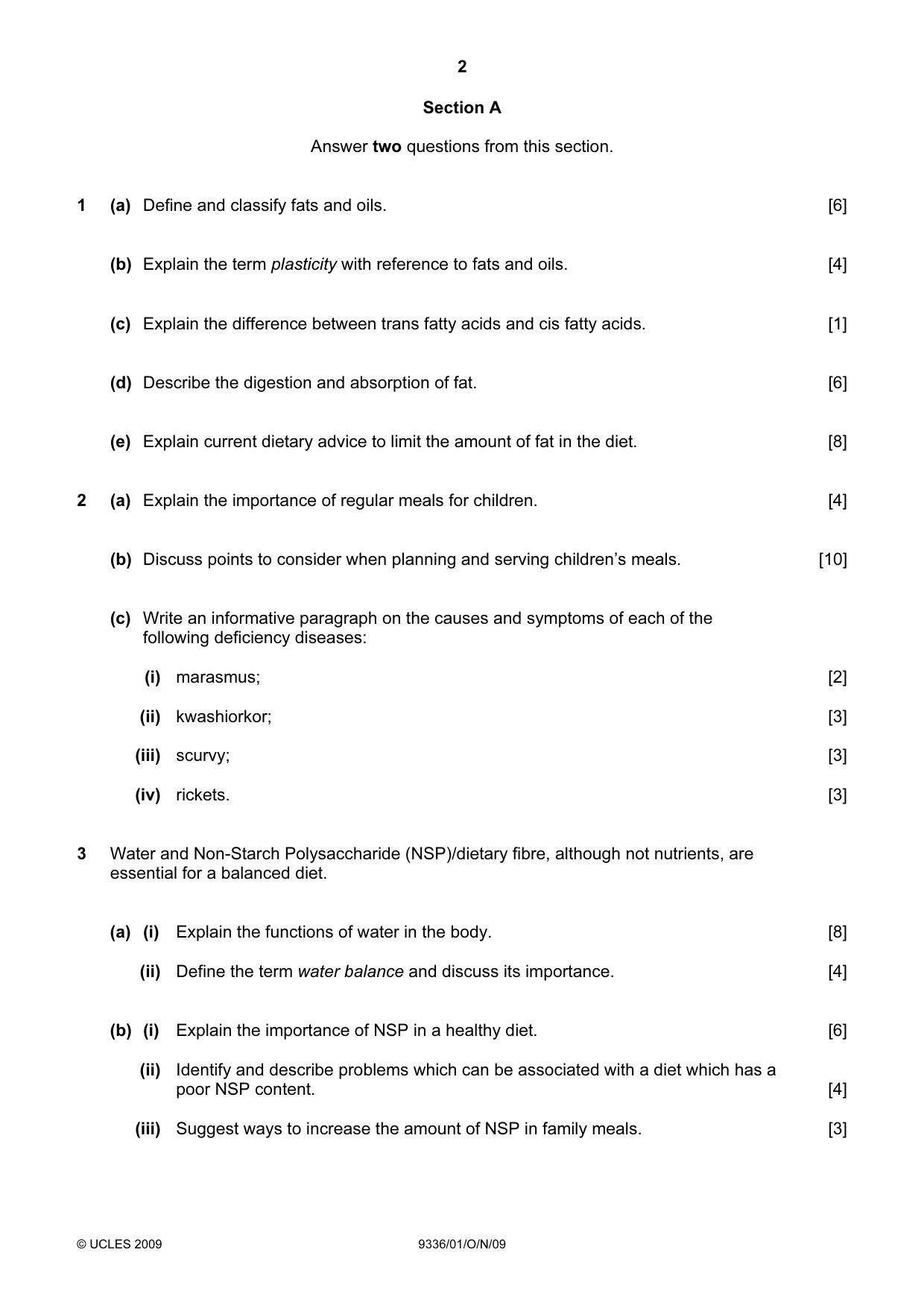 Cambridge A Level Food Studies 9336 2009 Oct/Nov Paper 1 · Variant 1 question paper, page 2 of 4