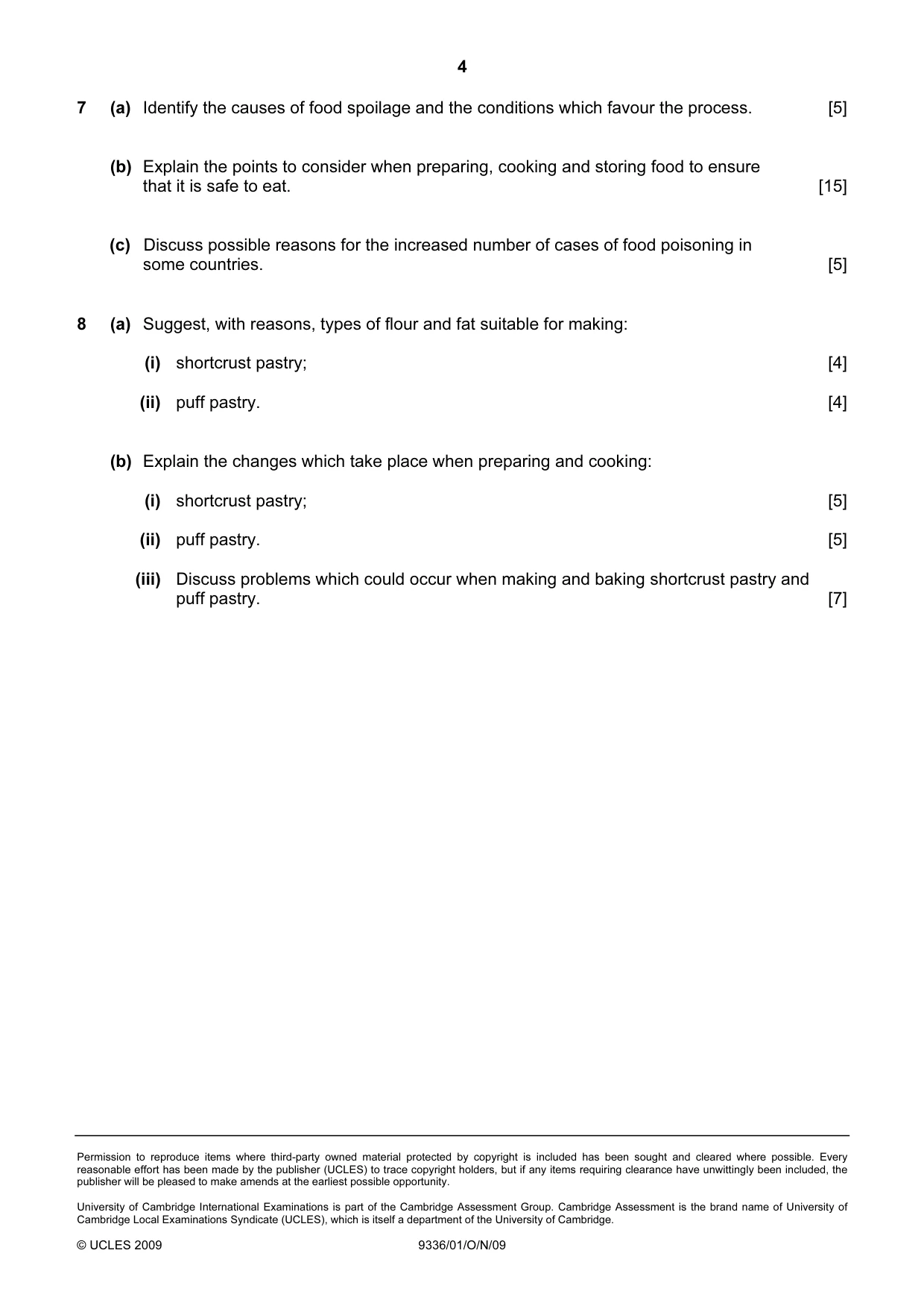 Cambridge A Level Food Studies 9336 2009 Oct/Nov Paper 1 · Variant 1 question paper, page 4 of 4