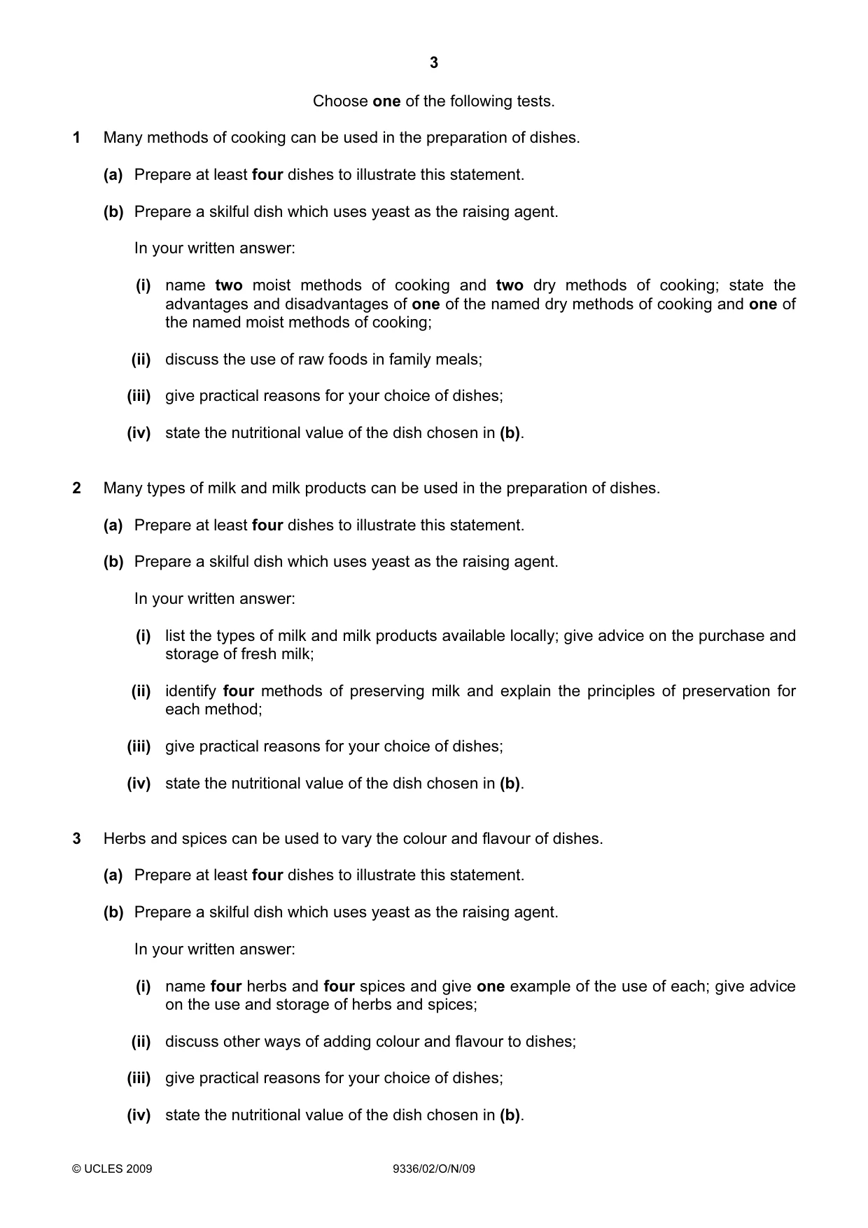 Cambridge A Level Food Studies 9336 2009 Oct/Nov Paper 2 · Variant 1 question paper, page 3 of 4
