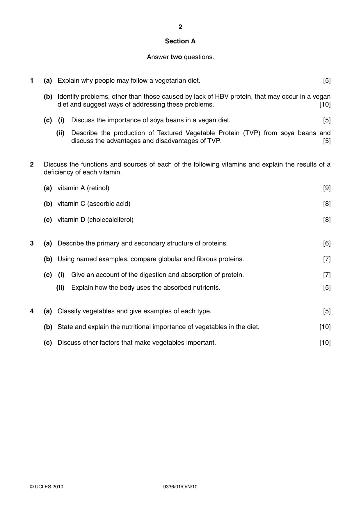 Cambridge A Level Food Studies 9336 2010 Oct/Nov Paper 1 · Variant 1 question paper, page 2 of 4