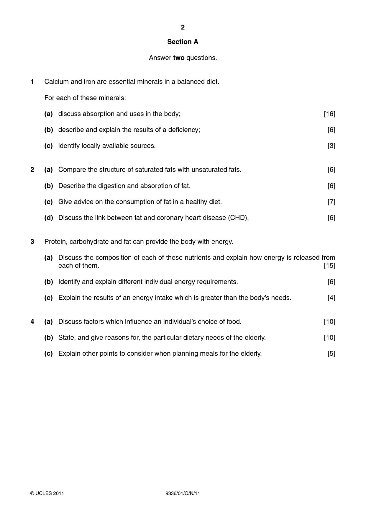 Cambridge A Level Food Studies 9336 2011 Oct/Nov Paper 1 · Variant 1 question paper, page 2 of 4