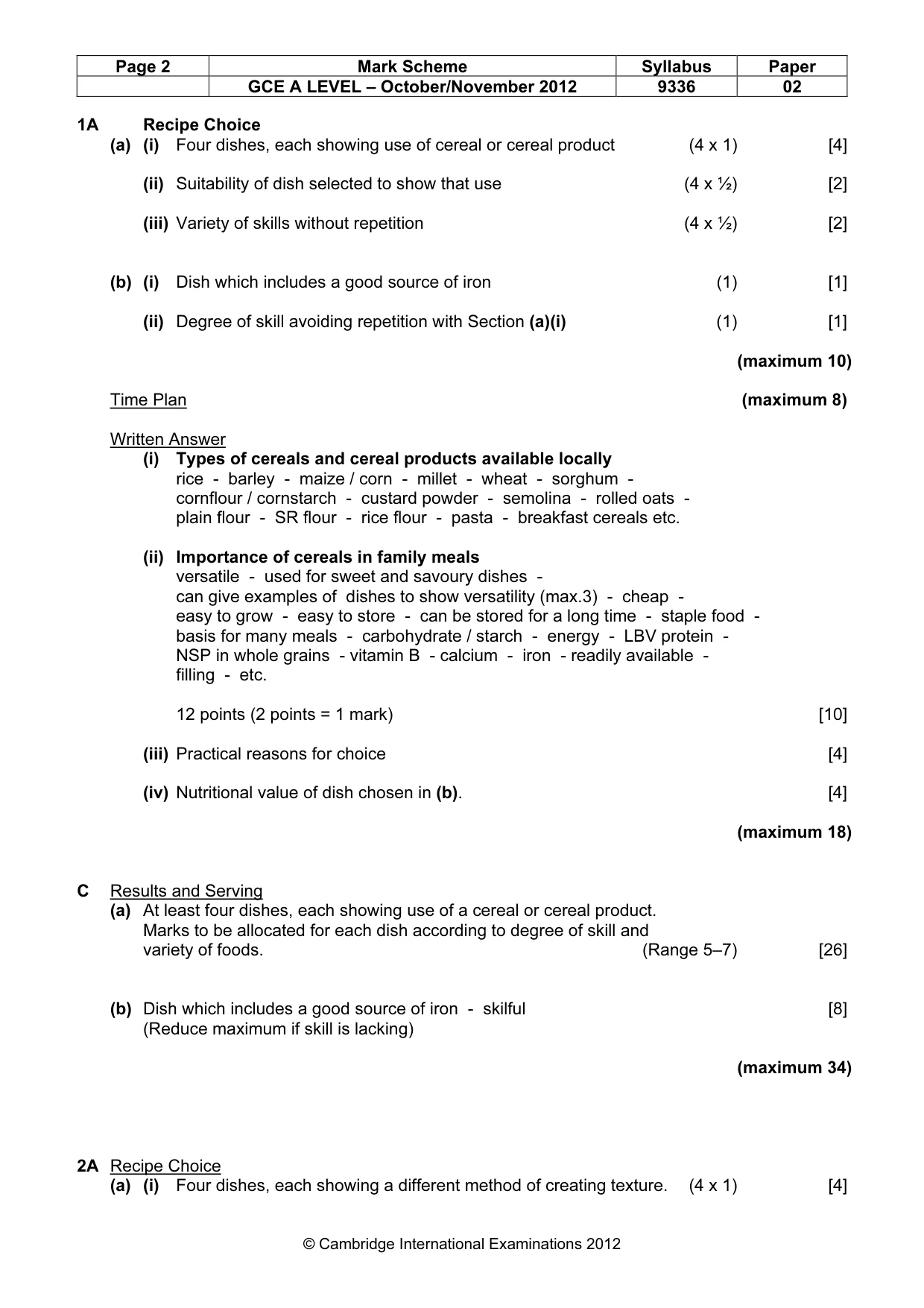 Mark scheme, page 2 of 5