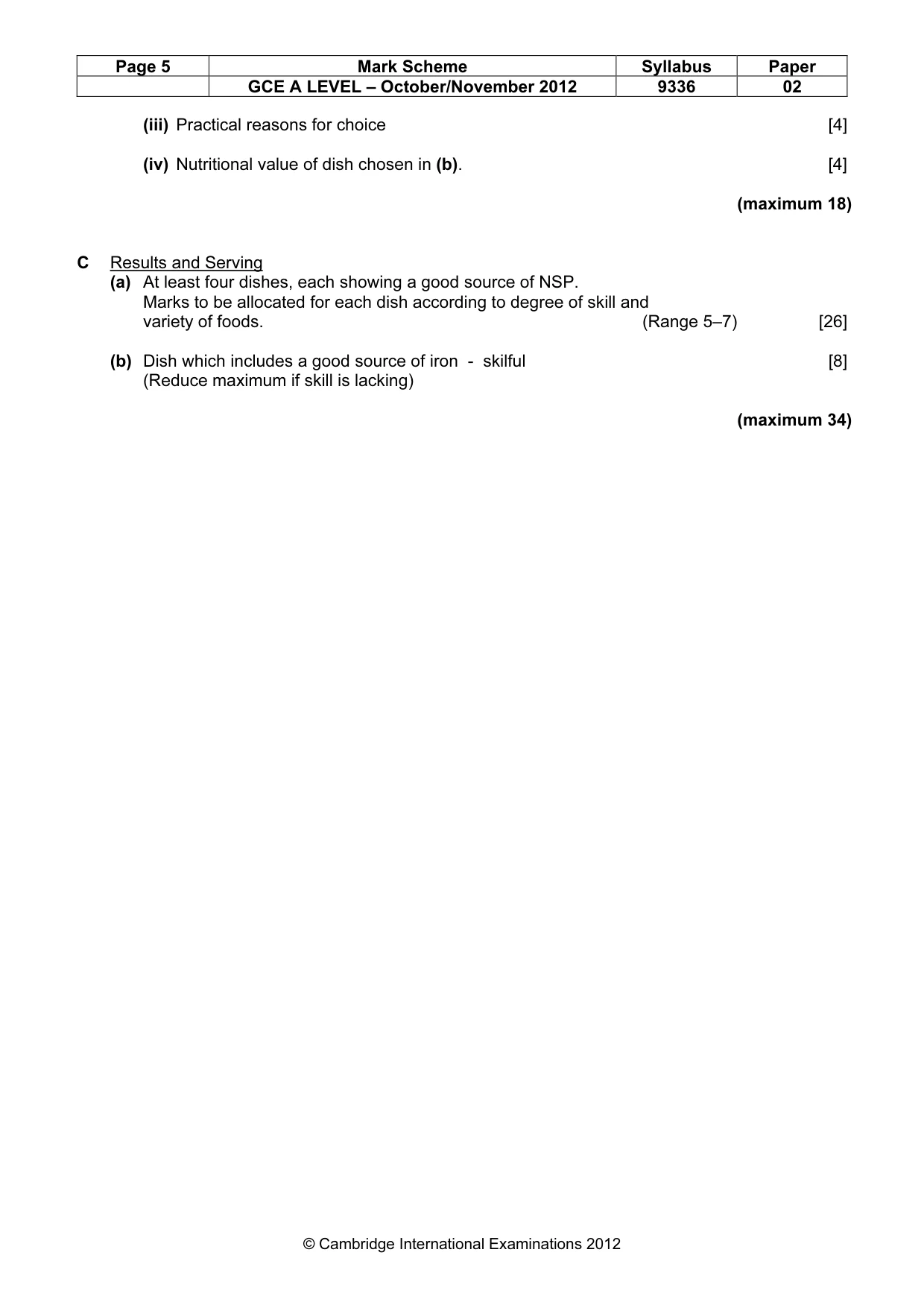 Mark scheme, page 5 of 5
