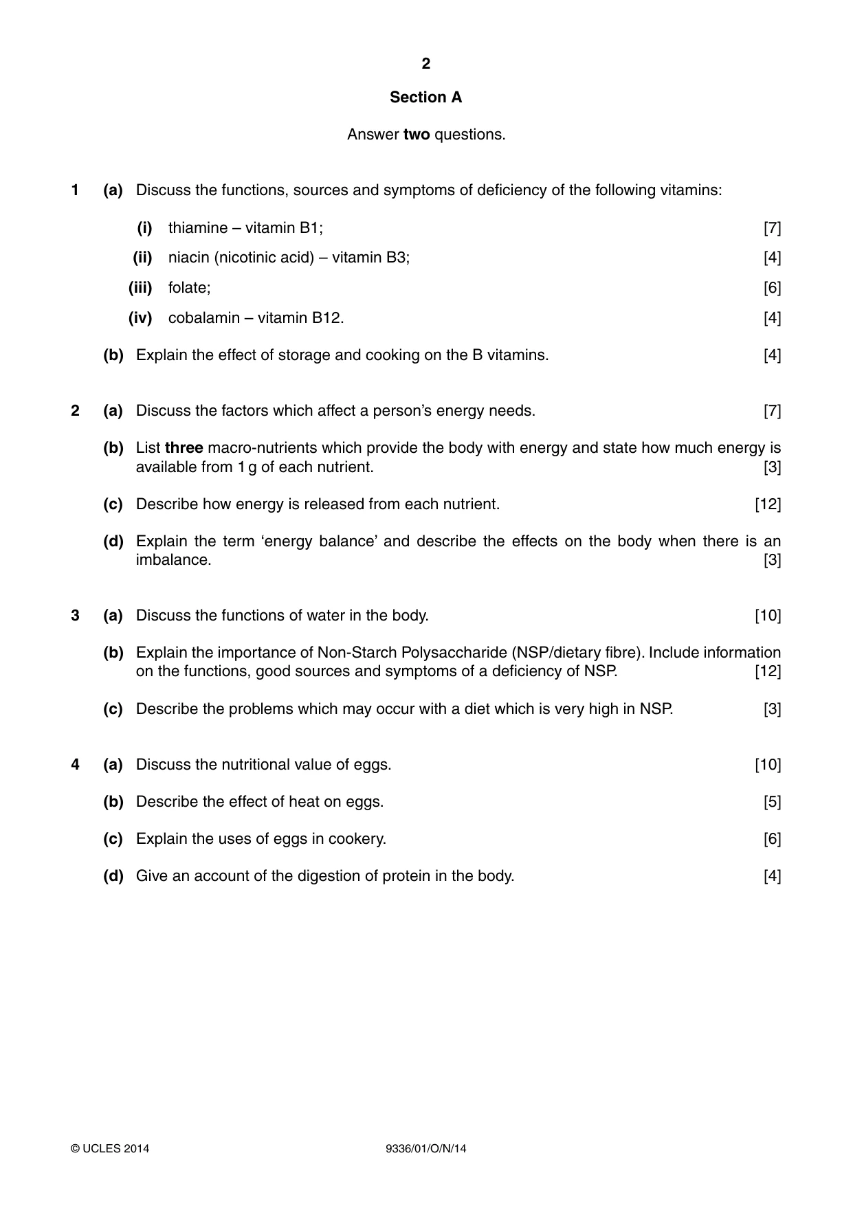 Cambridge A Level Food Studies 9336 2014 Oct/Nov Paper 1 · Variant 1 question paper, page 2 of 4