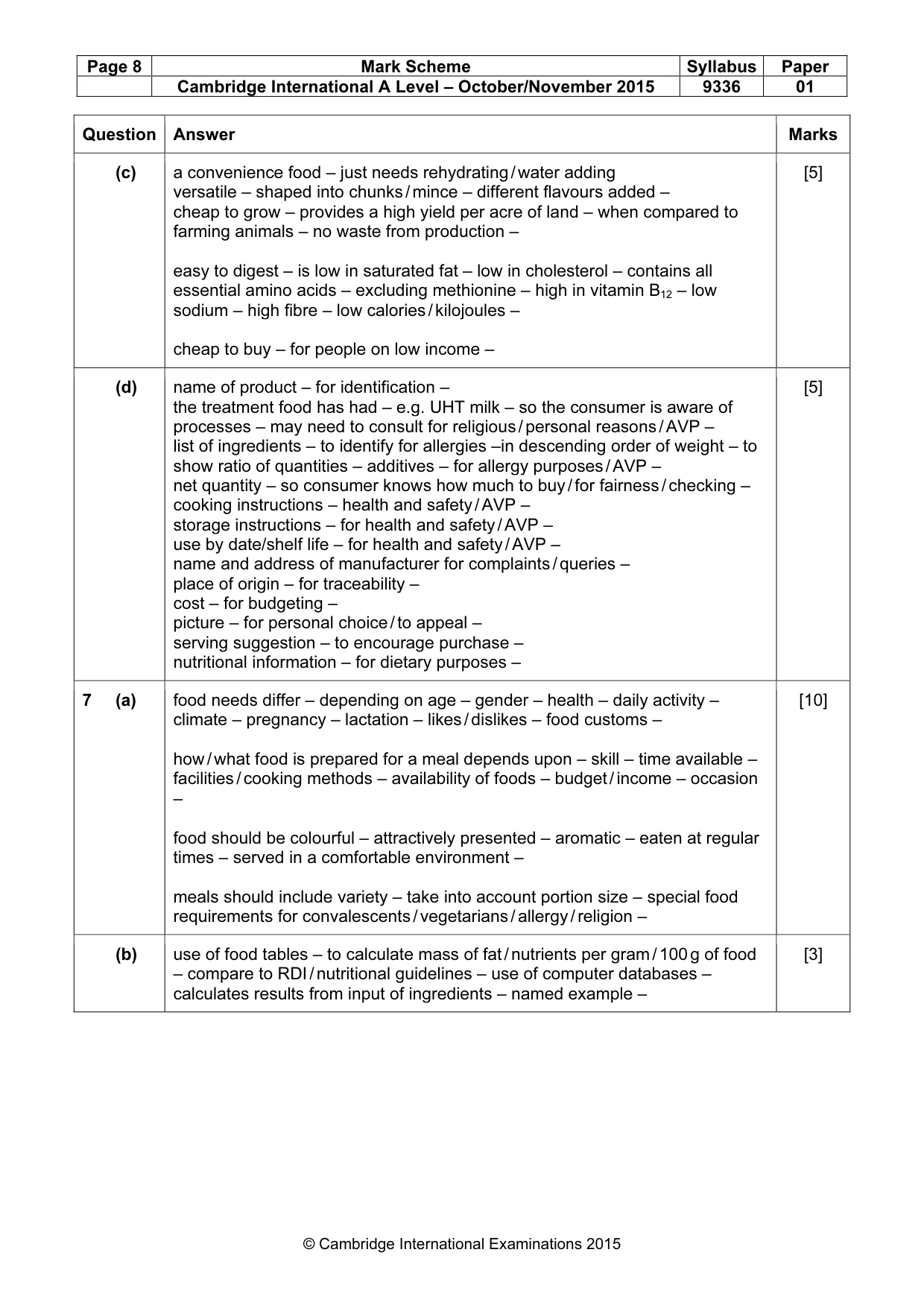 Mark scheme, page 8 of 10