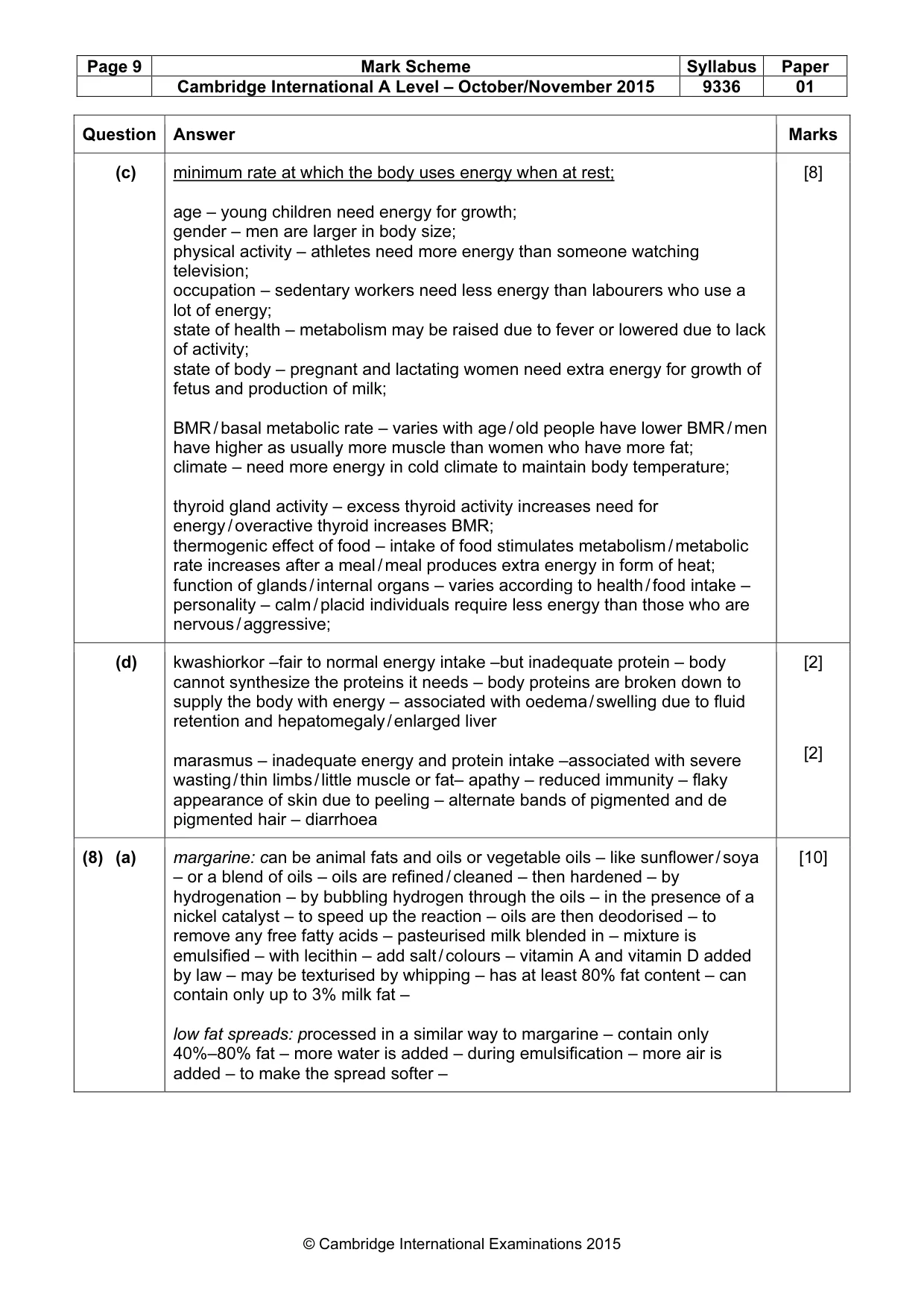 Mark scheme, page 9 of 10