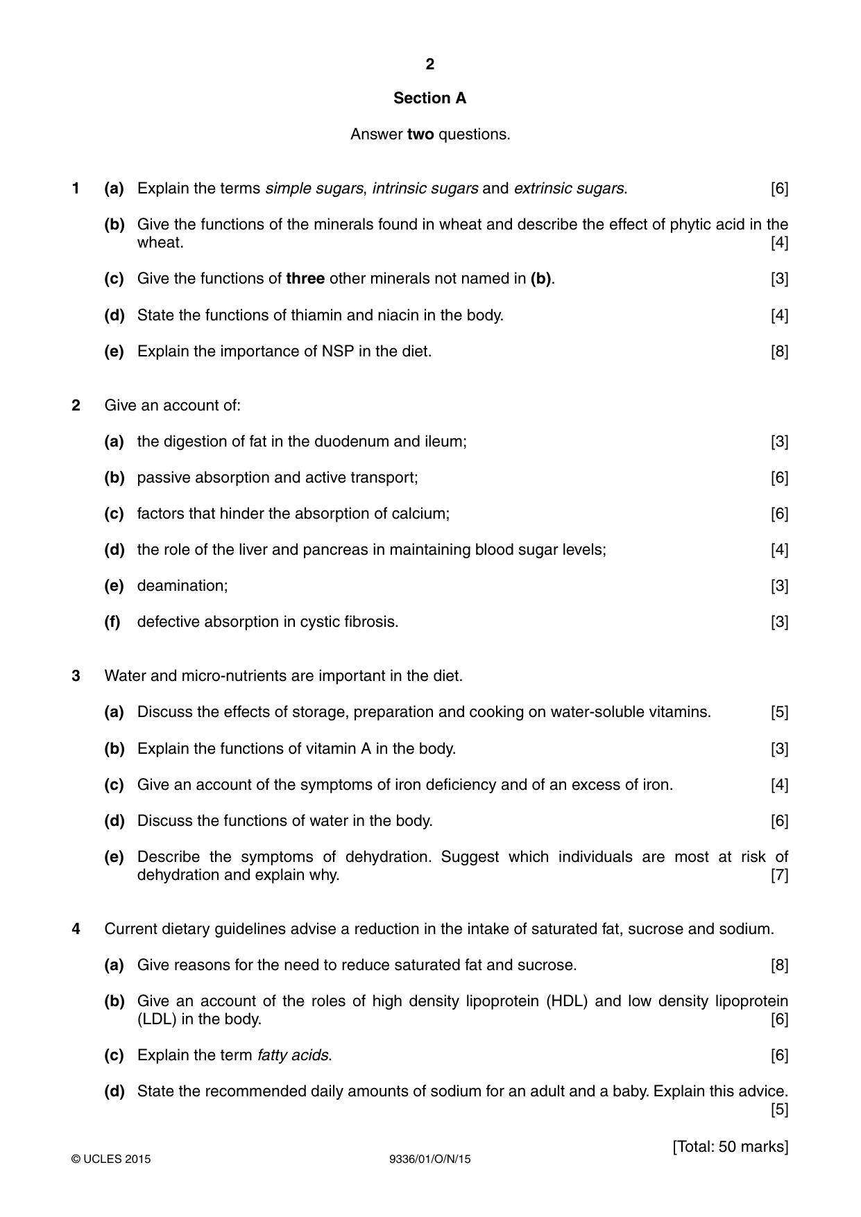 Cambridge A Level Food Studies 9336 2015 Oct/Nov Paper 1 · Variant 1 question paper, page 2 of 4