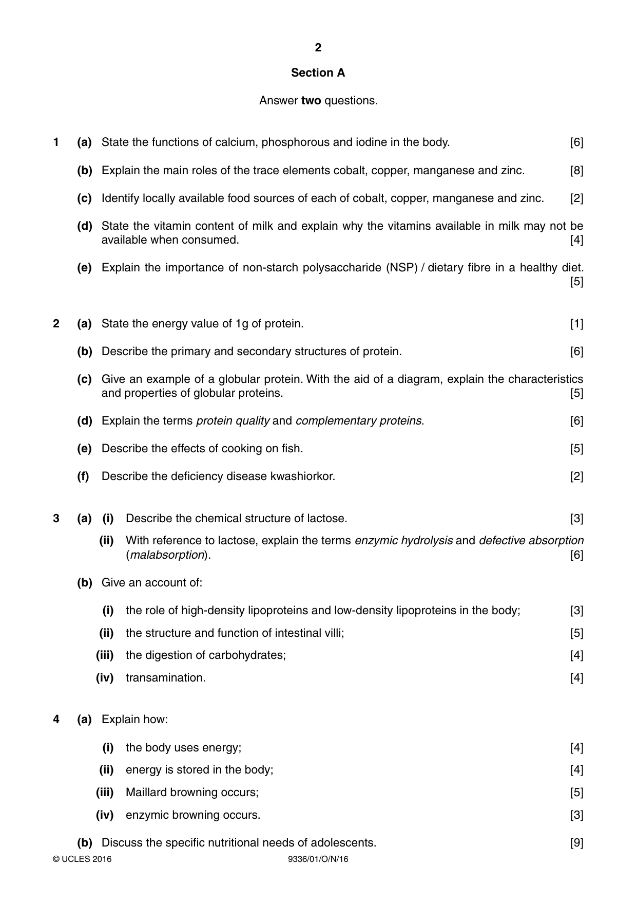 Cambridge A Level Food Studies 9336 2016 Oct/Nov Paper 1 · Variant 1 question paper, page 2 of 4