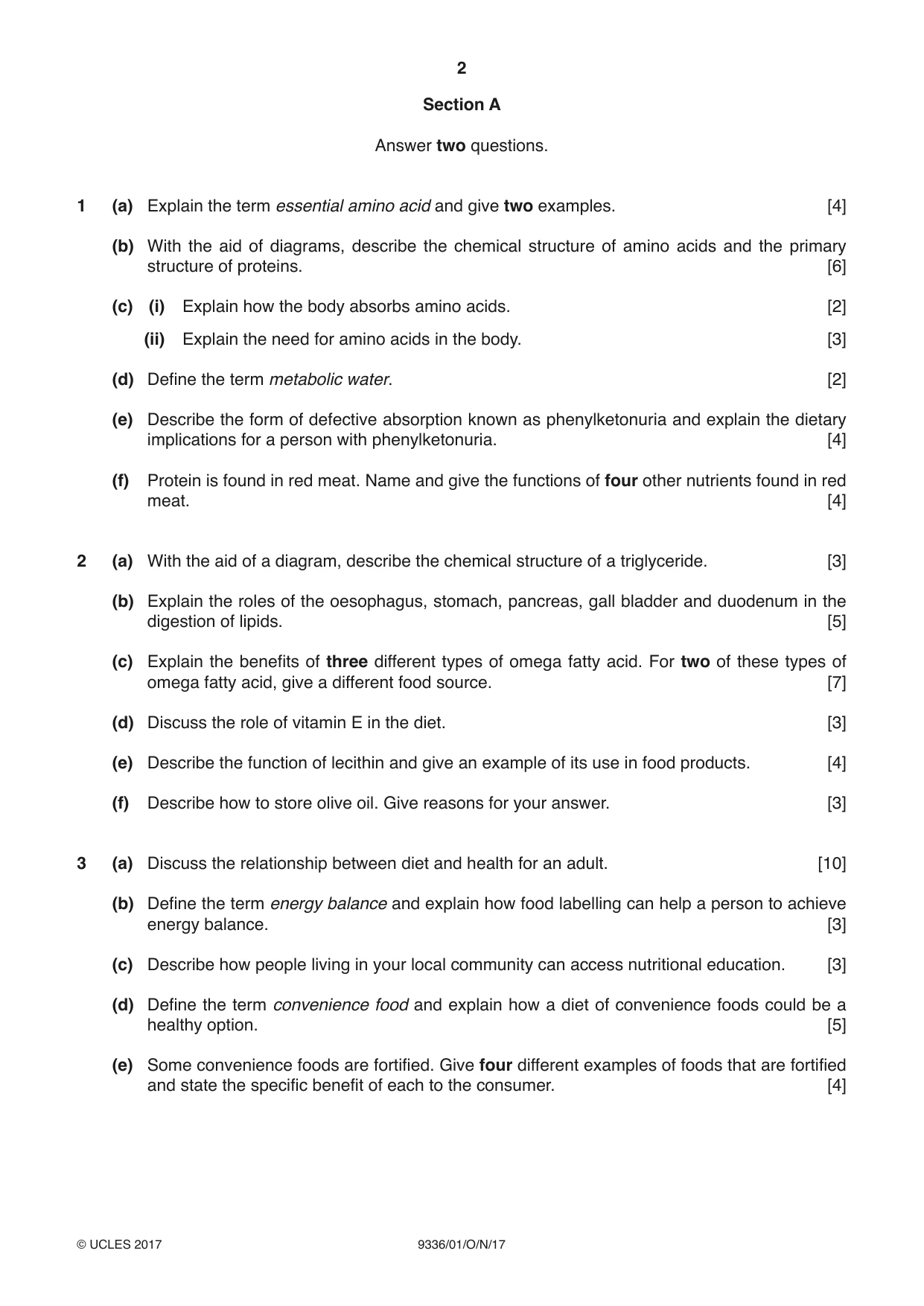 Cambridge A Level Food Studies 9336 2017 Oct/Nov Paper 1 · Variant 1 question paper, page 2 of 8