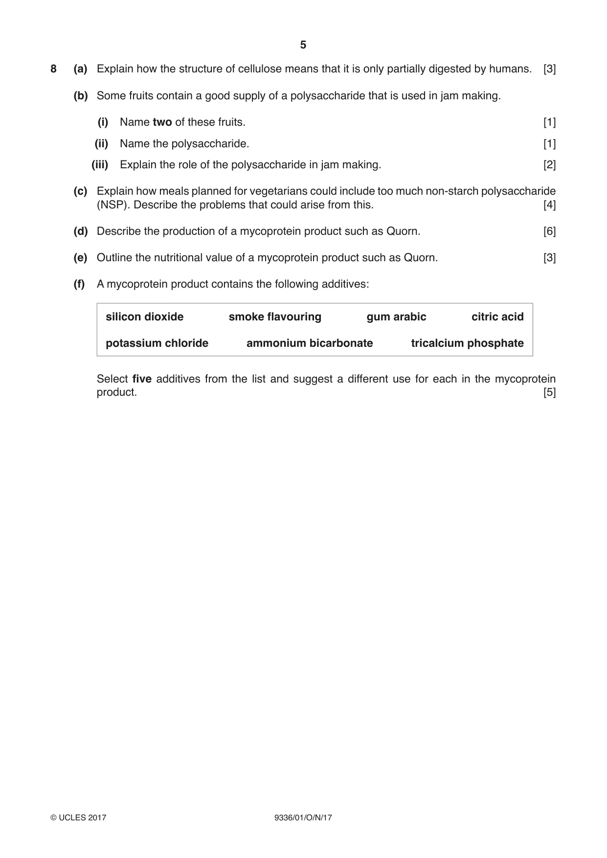 Cambridge A Level Food Studies 9336 2017 Oct/Nov Paper 1 · Variant 1 question paper, page 5 of 8