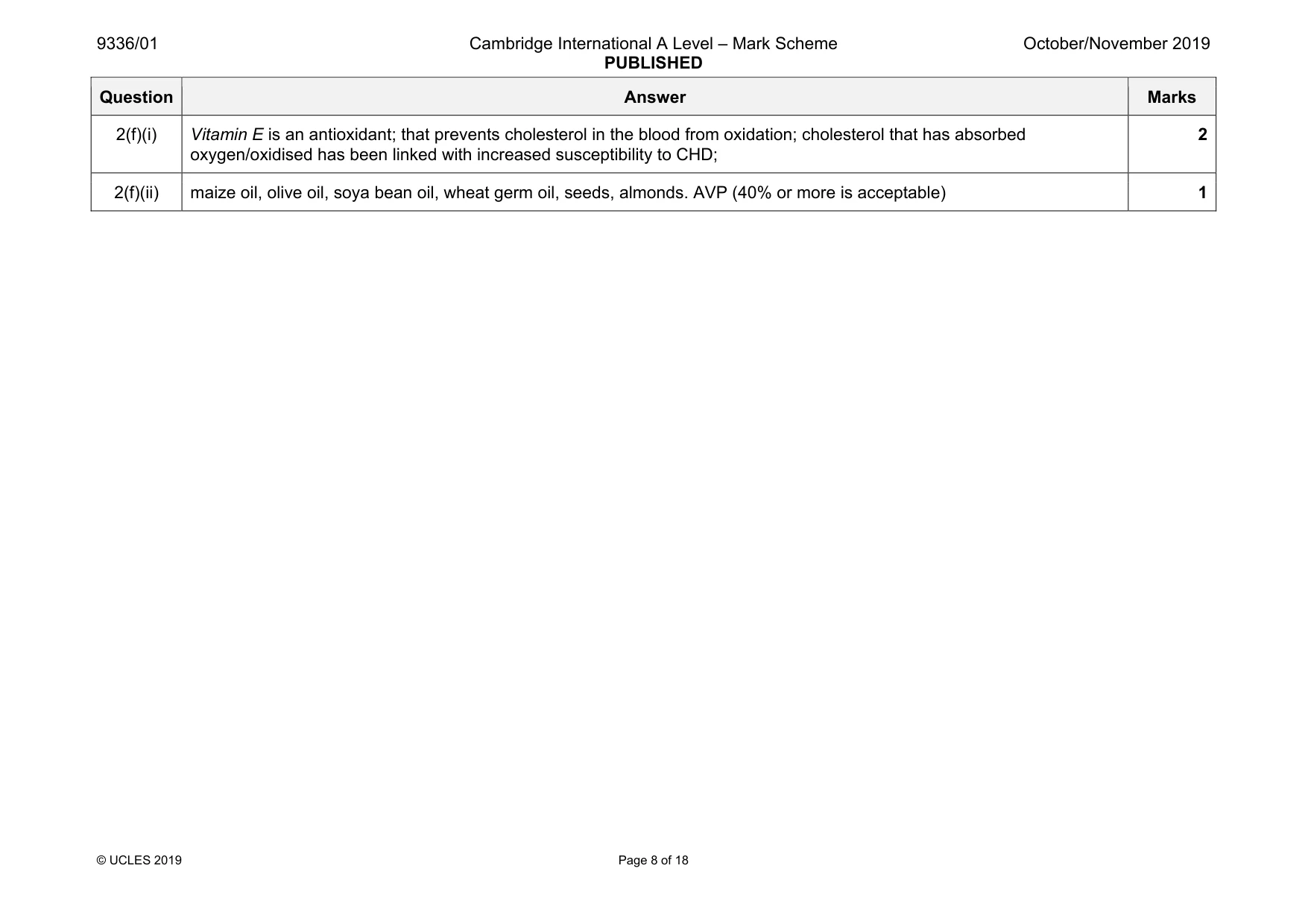 Mark scheme, page 8 of 18