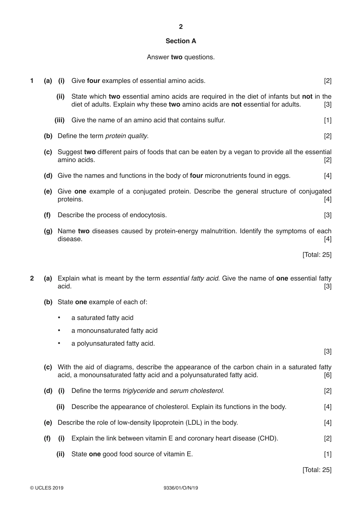 Cambridge A Level Food Studies 9336 2019 Oct/Nov Paper 1 · Variant 1 question paper, page 2 of 8