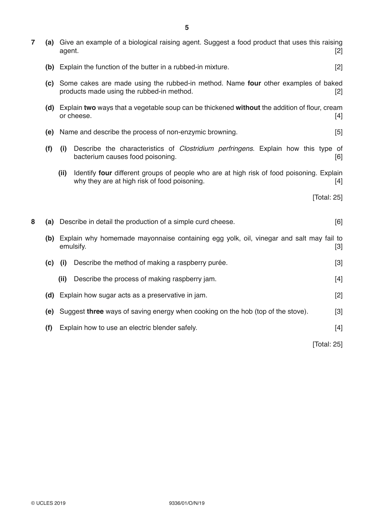Cambridge A Level Food Studies 9336 2019 Oct/Nov Paper 1 · Variant 1 question paper, page 5 of 8