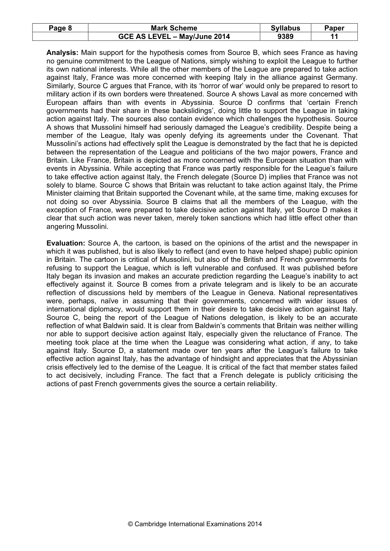 Mark scheme, page 8 of 8