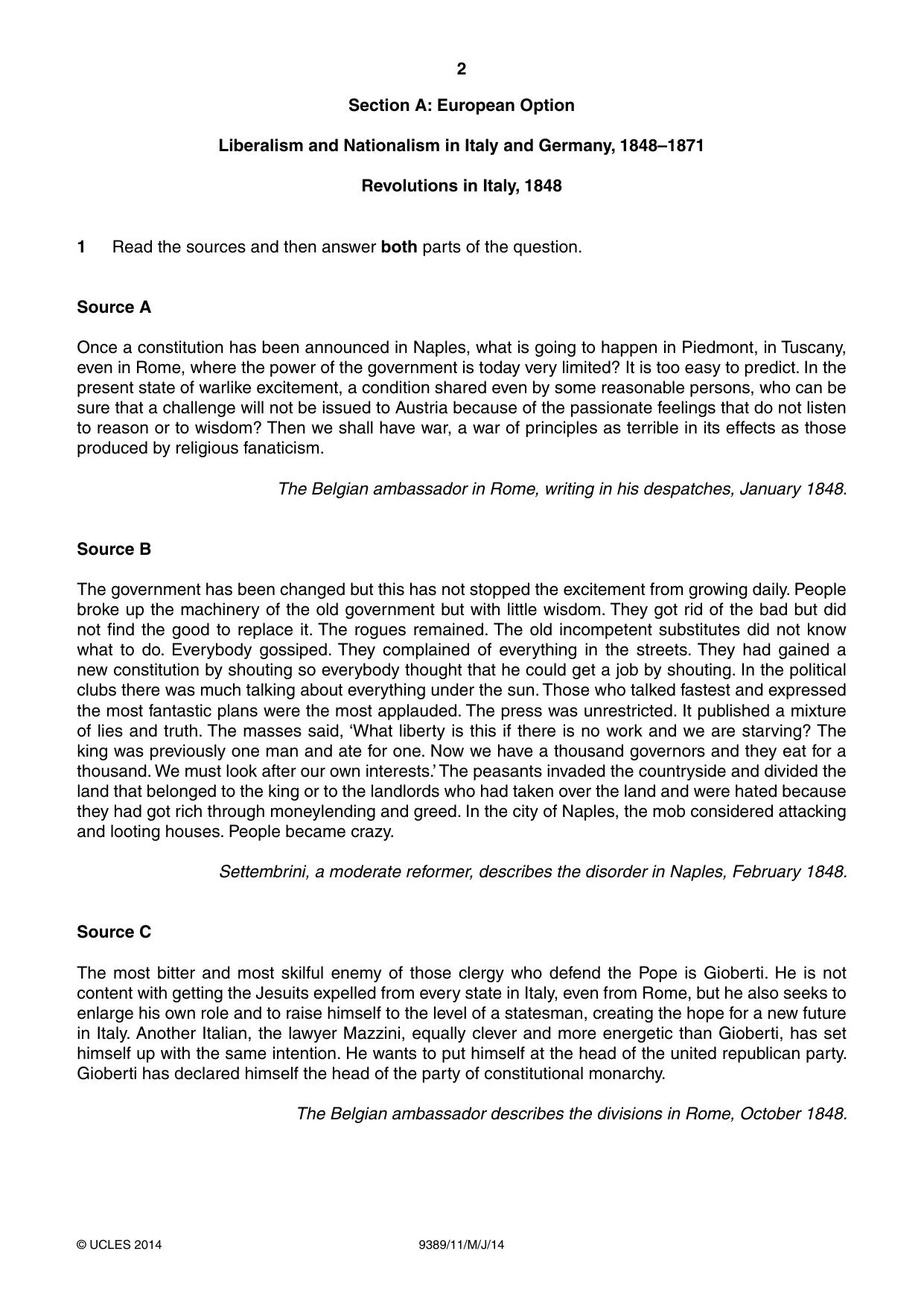 Cambridge A Level History 9389 2014 May/June Paper 1 · Variant 1 question paper, page 2 of 8