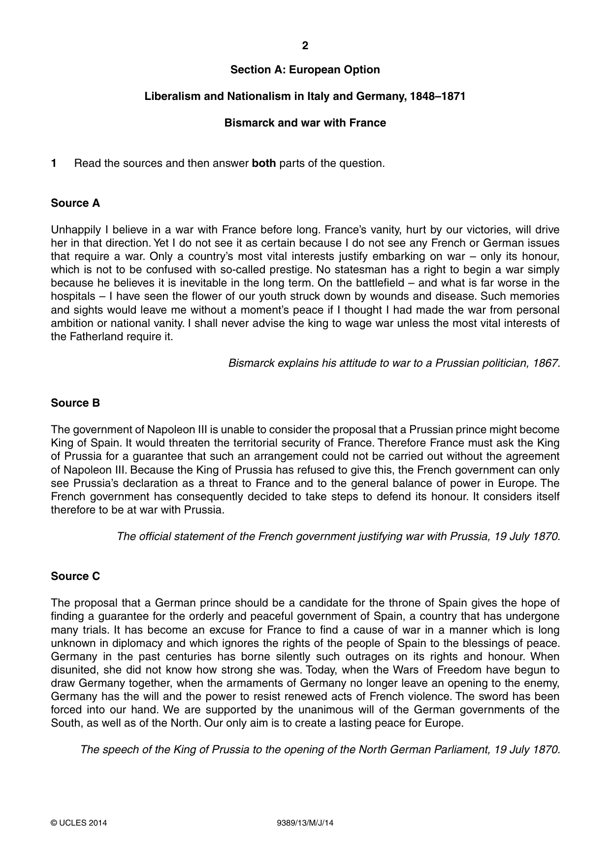 Cambridge A Level History 9389 2014 May/June Paper 1 · Variant 3 question paper, page 2 of 8