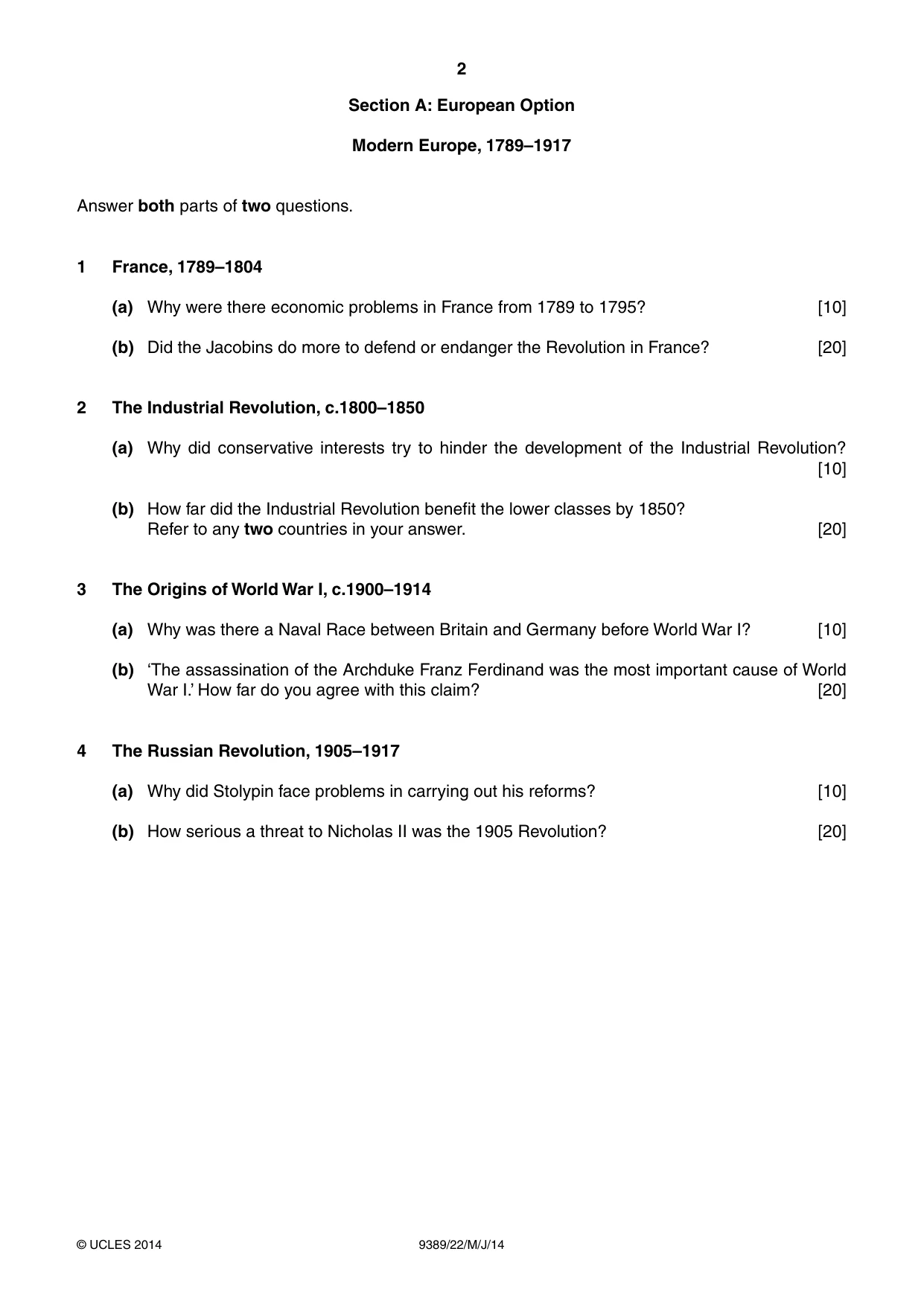Cambridge A Level History 9389 2014 May/June Paper 2 · Variant 2 question paper, page 2 of 4