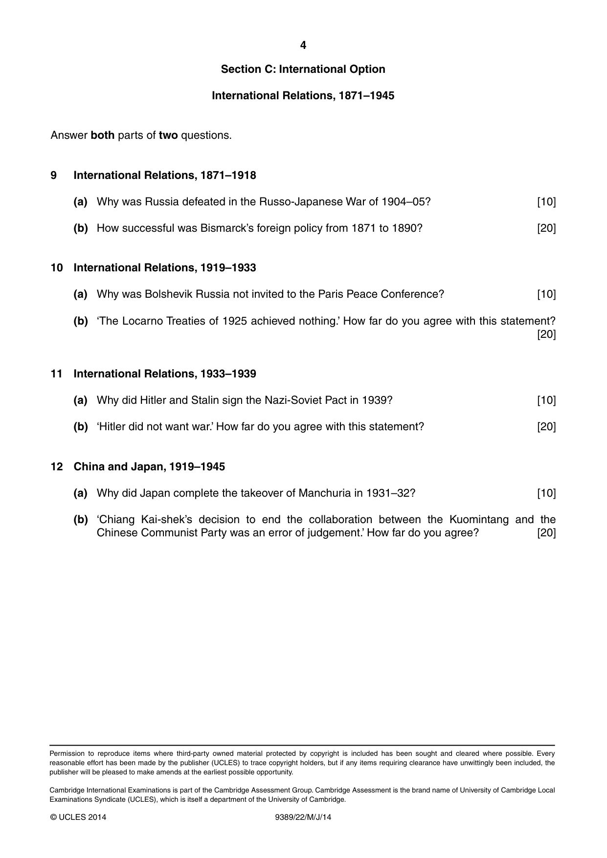 Cambridge A Level History 9389 2014 May/June Paper 2 · Variant 2 question paper, page 4 of 4