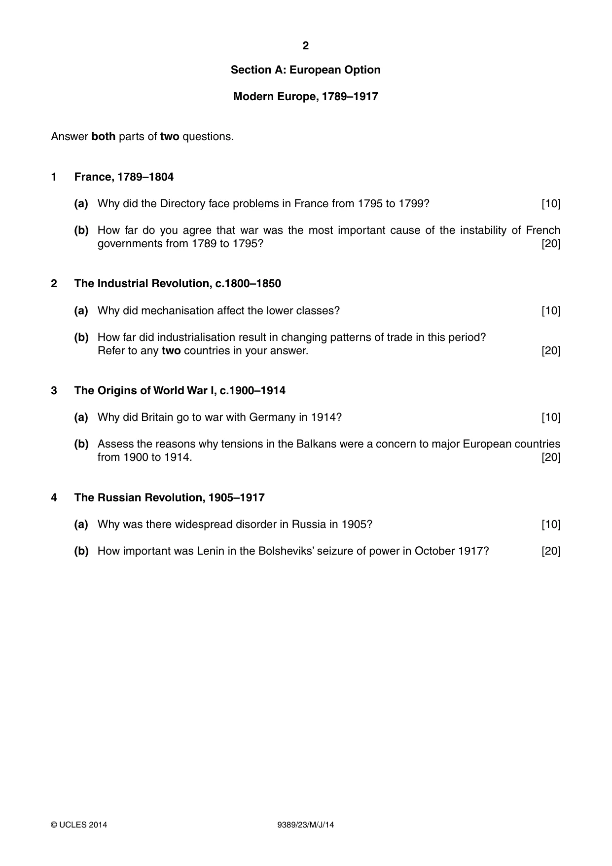 Cambridge A Level History 9389 2014 May/June Paper 2 · Variant 3 question paper, page 2 of 4
